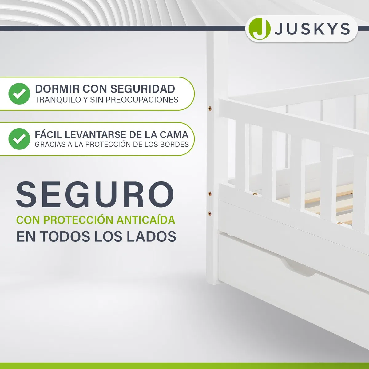 Juskys Cama Infantil Marli 80 x 160 cm con canapé de 2 Piezas, protección anticaída, somier y Techo - Cama de Madera Maciza para niños - Cama en Blanco