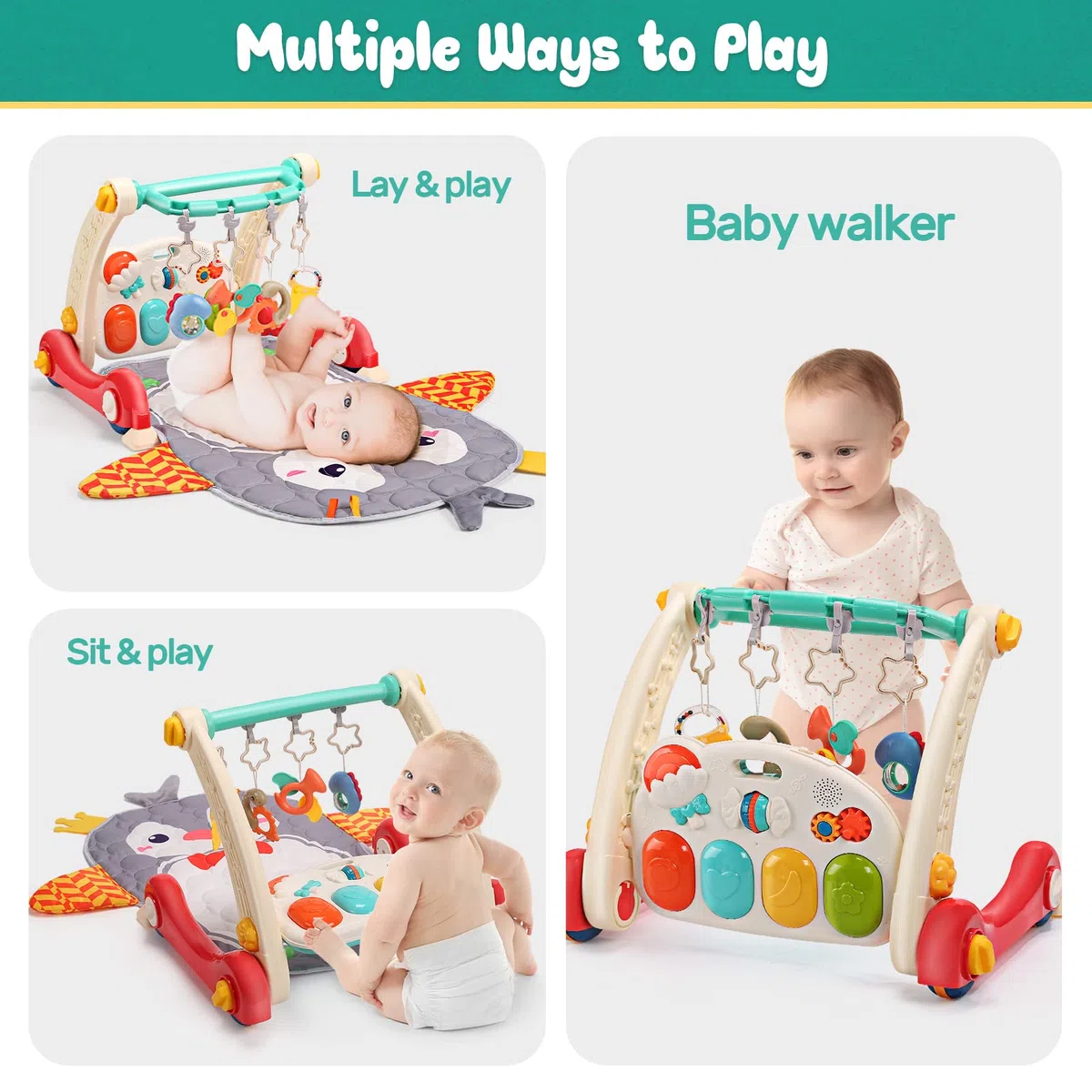 CUTE STONE Gimnasio De Juegos Para Bebés, Piano pataditas Aprendizaje Alfombra para bebés, centro de actividades musicales con luces, Tapete De Juegos Para Bebés de 0-24 Meses que
