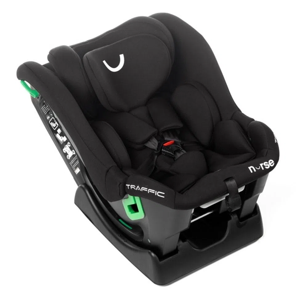 Nurse Traffic Silla de Coche i-Size 40-150 cm, 0-12 Años, Sin Isofix, Contramarcha, Reclinable, con Reductor, Instalación con Cinturón, Negro