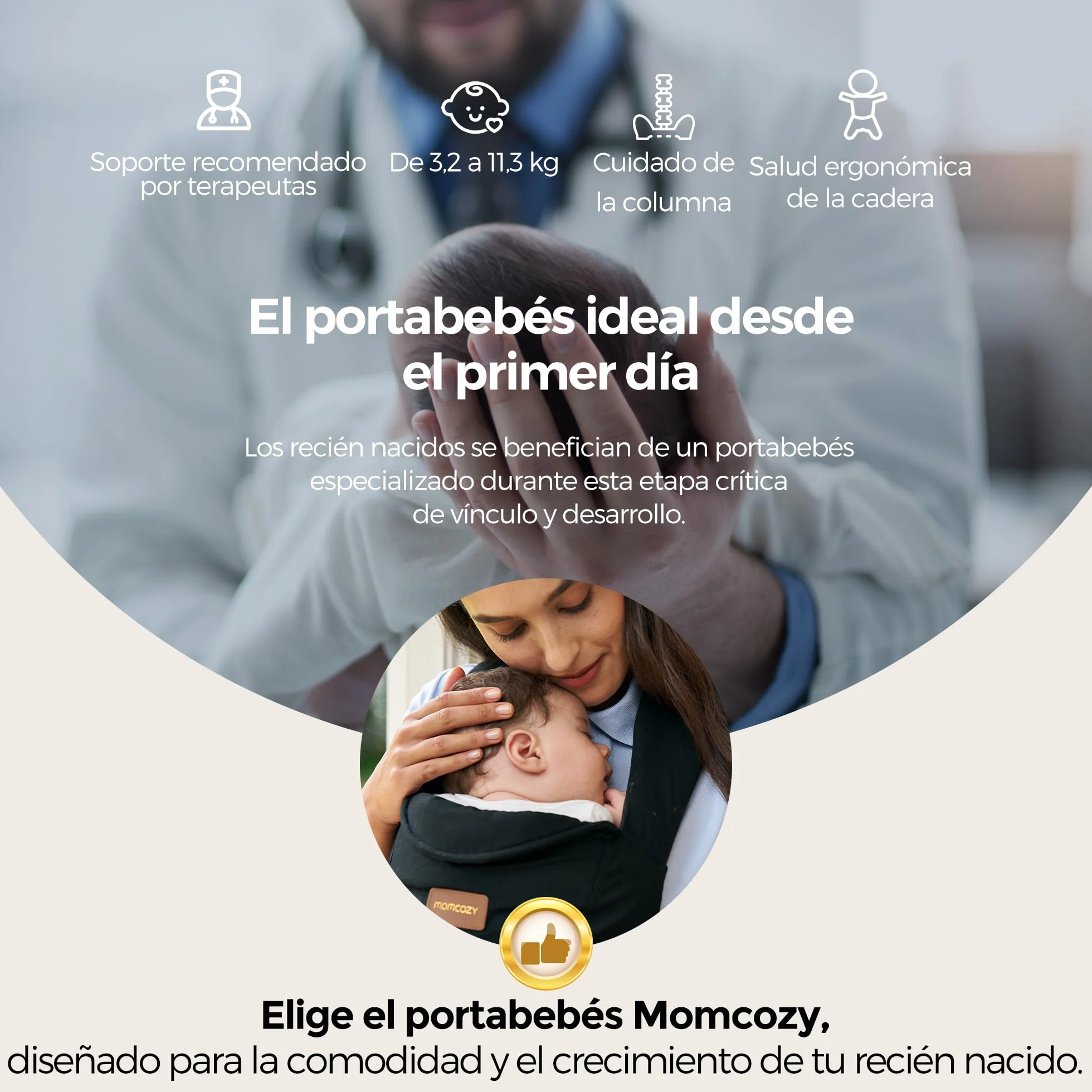 Momcozy Mochila Portabebé CB002 Ergonómica 3-11 kg Ligera con Soporte para Cuello
