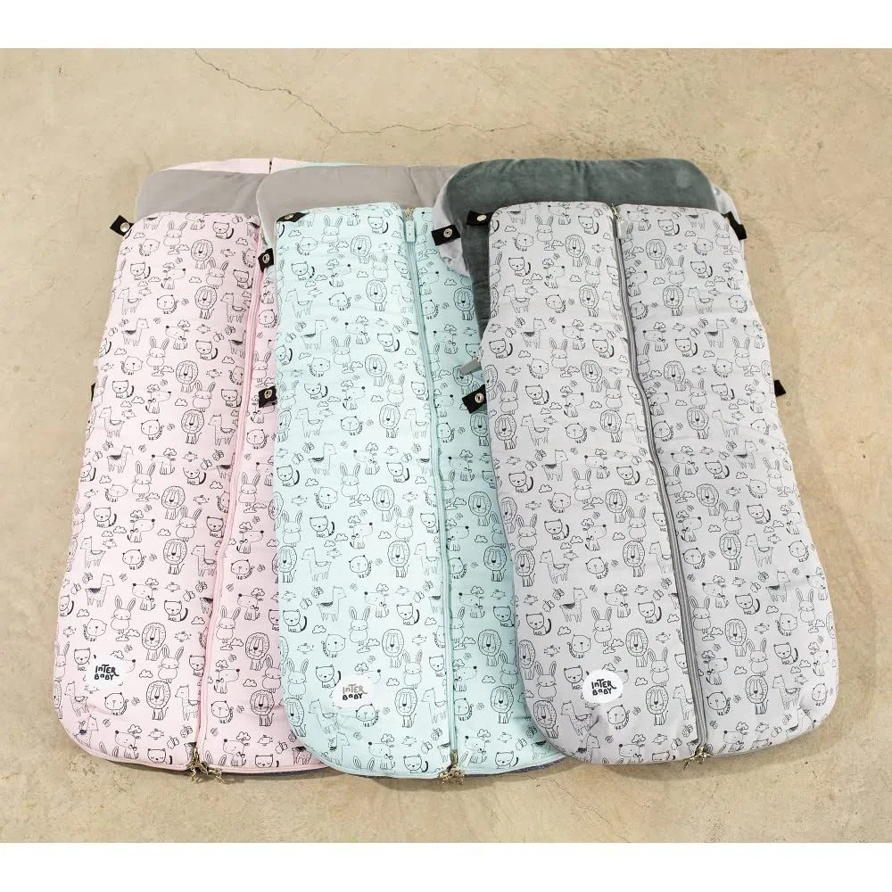 Saco Silla de Paseo Universal Saco Polar de Invierno, Desmontable con cremallera, Cabezal ajustable, transpirable e Impermeable Saco de Abrigo para bebé(Animales verde)