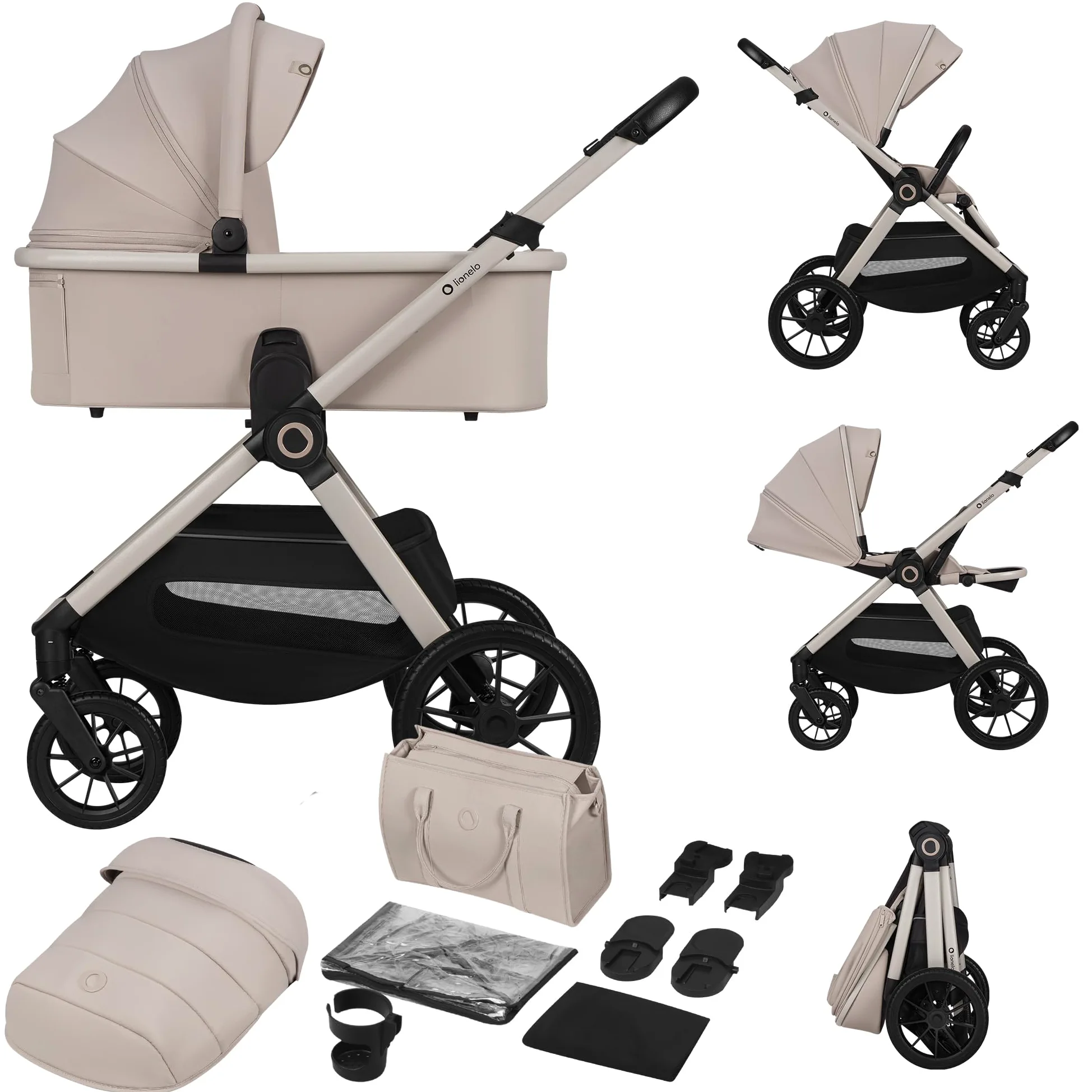 Lionelo Layla Carrito 2 en 1 Cochecito de Bebé (0-4 Años, Hasta 22 Kg), Capazo y Silla de Paseo, Asiento Reversible, Posición Reclinable, Ruedas PU, Suspensión, Capota Impermeable UPF50+