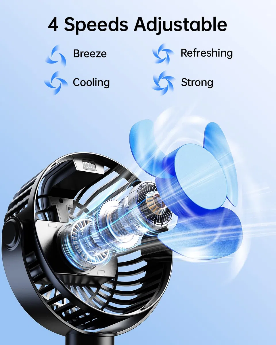 SWEETFULL Ventilador de cochecito de bebé, ventilador de cochecito de 6000 mAh, funciona con pilas, portátil, asiento de coche, bicicleta, viajes
