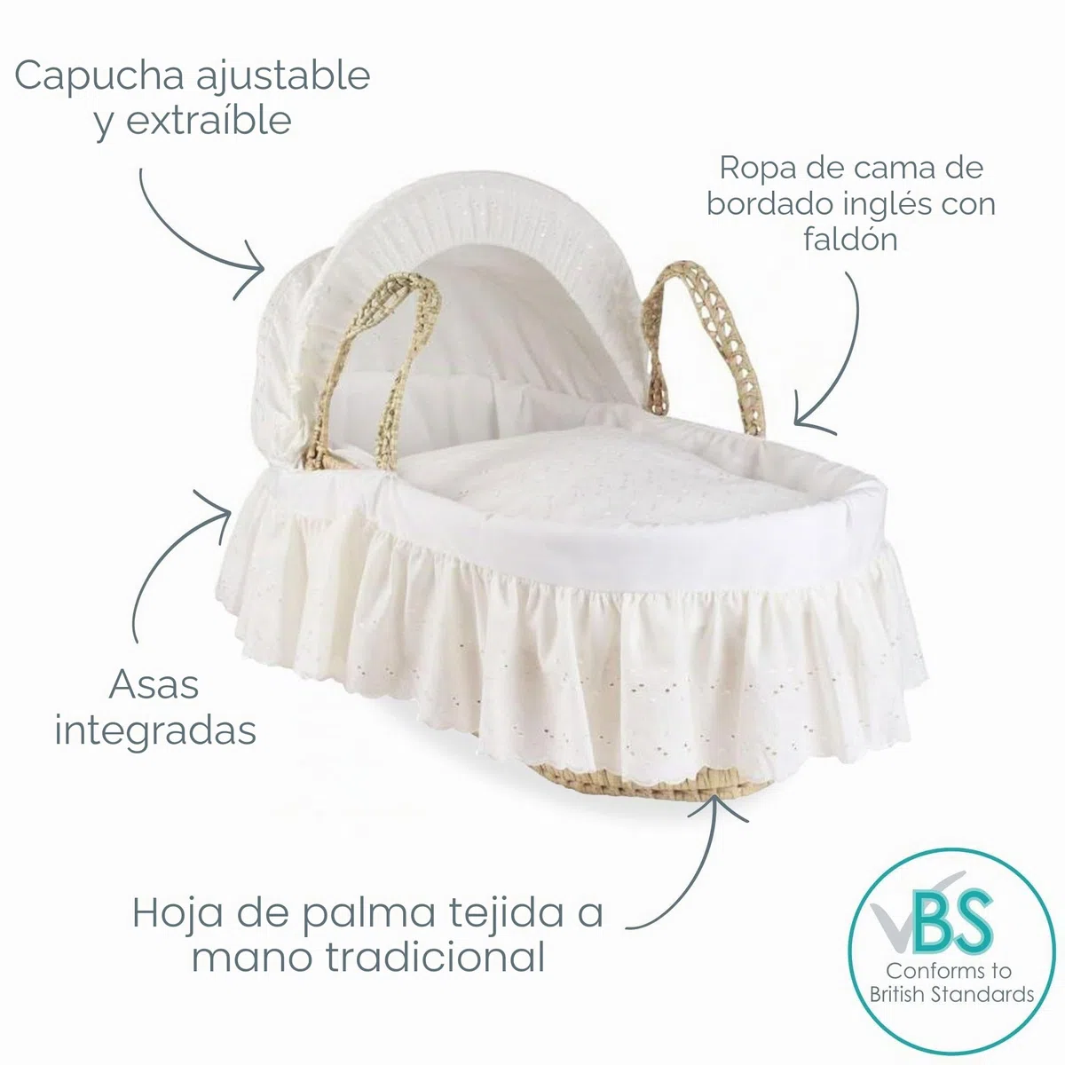 Clair de Lune Moisés Broderie Anglaise Palm Moisés 75 x 28 cm