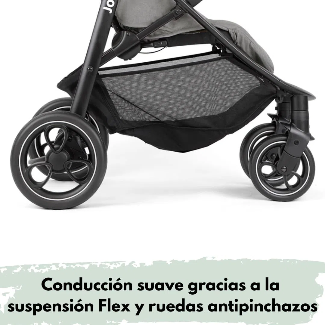 Joie Litetrax Set de Carrito Bebé con Saco Térmico | Silla de Paseo Ligera y Compacta con Suspensión Flex - Plegable con una Mano - Capota UV 50+ - Ruedas Antipinchazos - Pebble