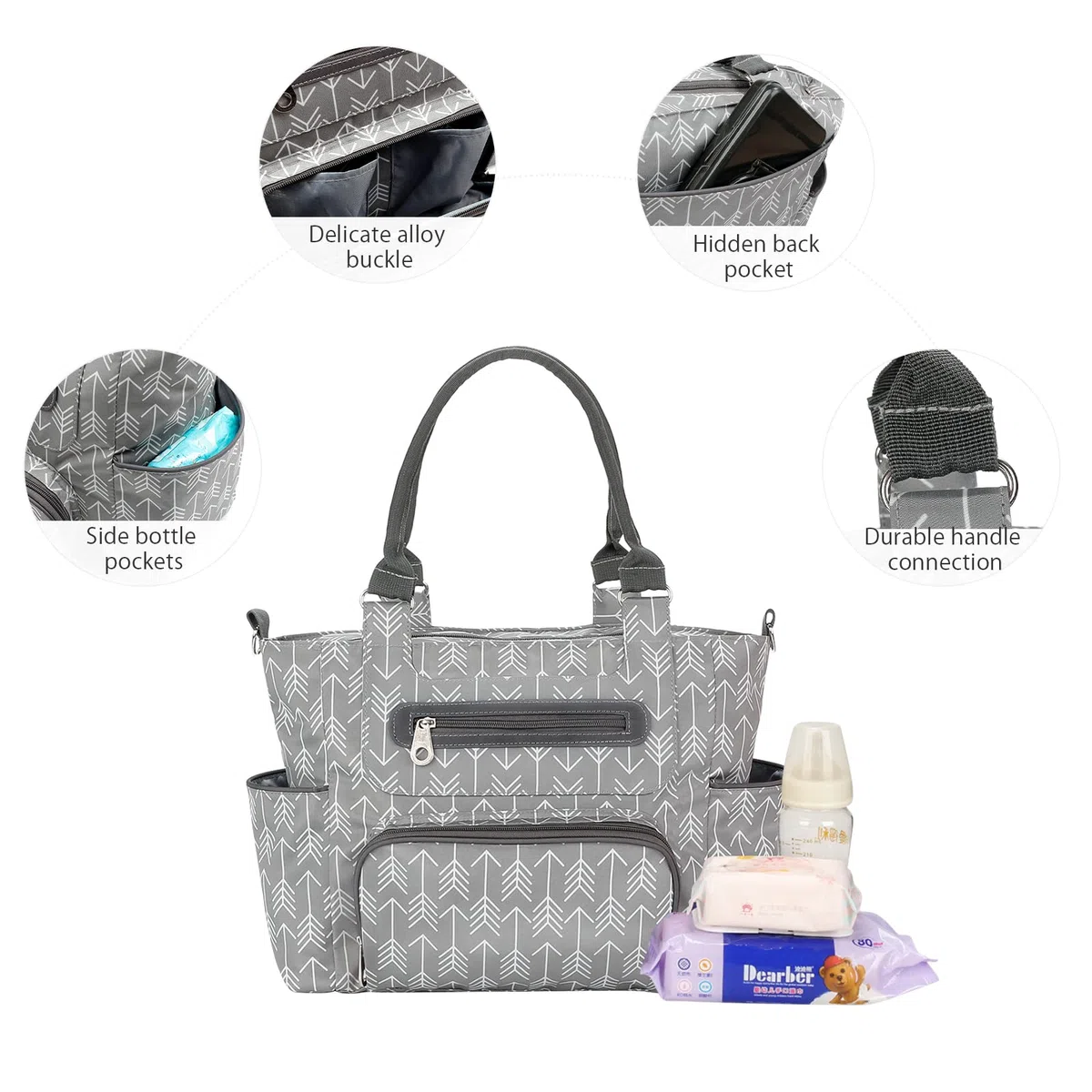 SONARIN Set de 7 Bolsa de Pañales para Bebés,Bolso Cambiador de Pañales Multifunción Bolsa Mamá Bolsa de Hombro Bolsa de Viaje para Pañales con Cambiador y Ganchos Carrito Bebé