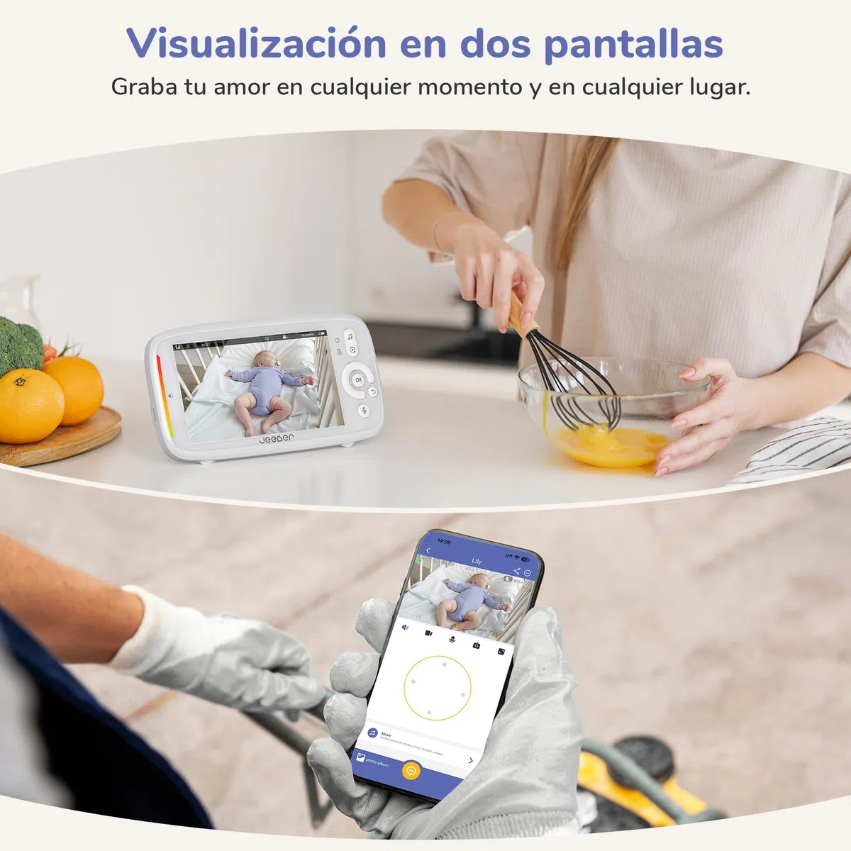 2K/3MP Camara Vigilancia Bebe con App Movil, 5" IPS Pantalla, Rotación de 360 ​​Grados, Visión Nocturna, Detección Inteligente de llanto, Área de Seguridad Personalizada, VOX