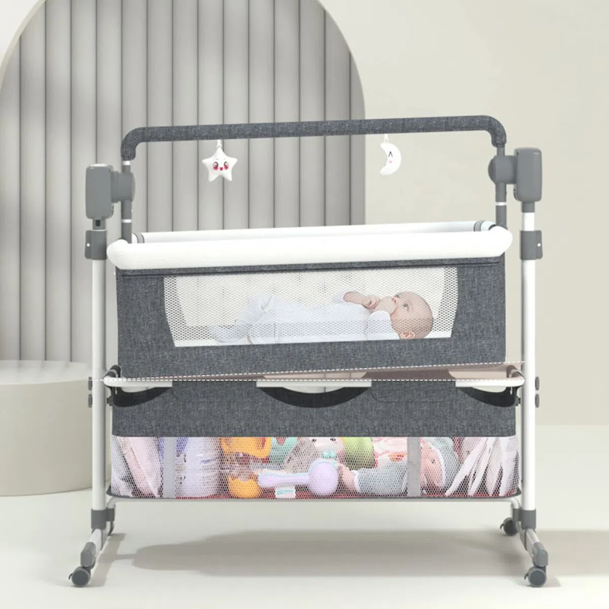 SteAnny Cuna Mecedora eléctrica para bebé, cunas mecedoras para recién Nacidos, Cuna para Dormir Junto a la Cama, Cuna portátil fácil de Plegar, Cama de Viaje Ajustable para bebé(Rosa)