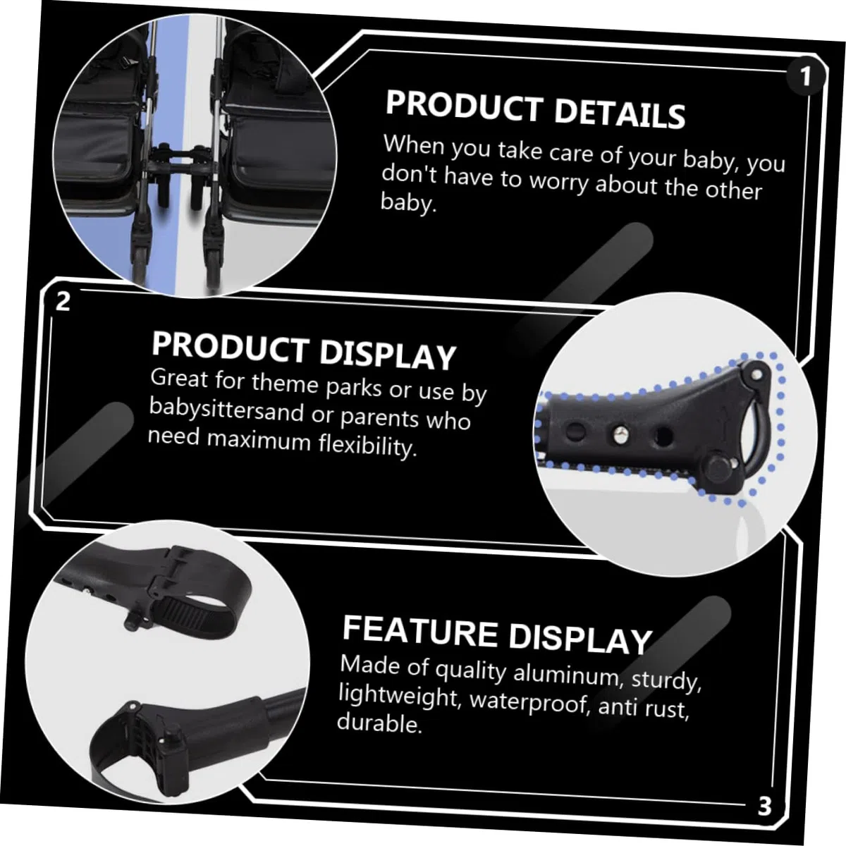 KOMBIUDA 3 piezas accesorios de enchufe para cochecito de bebé en automotor Twin Cochecito Automotriz Conector universal Cochecito Conector Twin Cochecito Conector de Cochecito