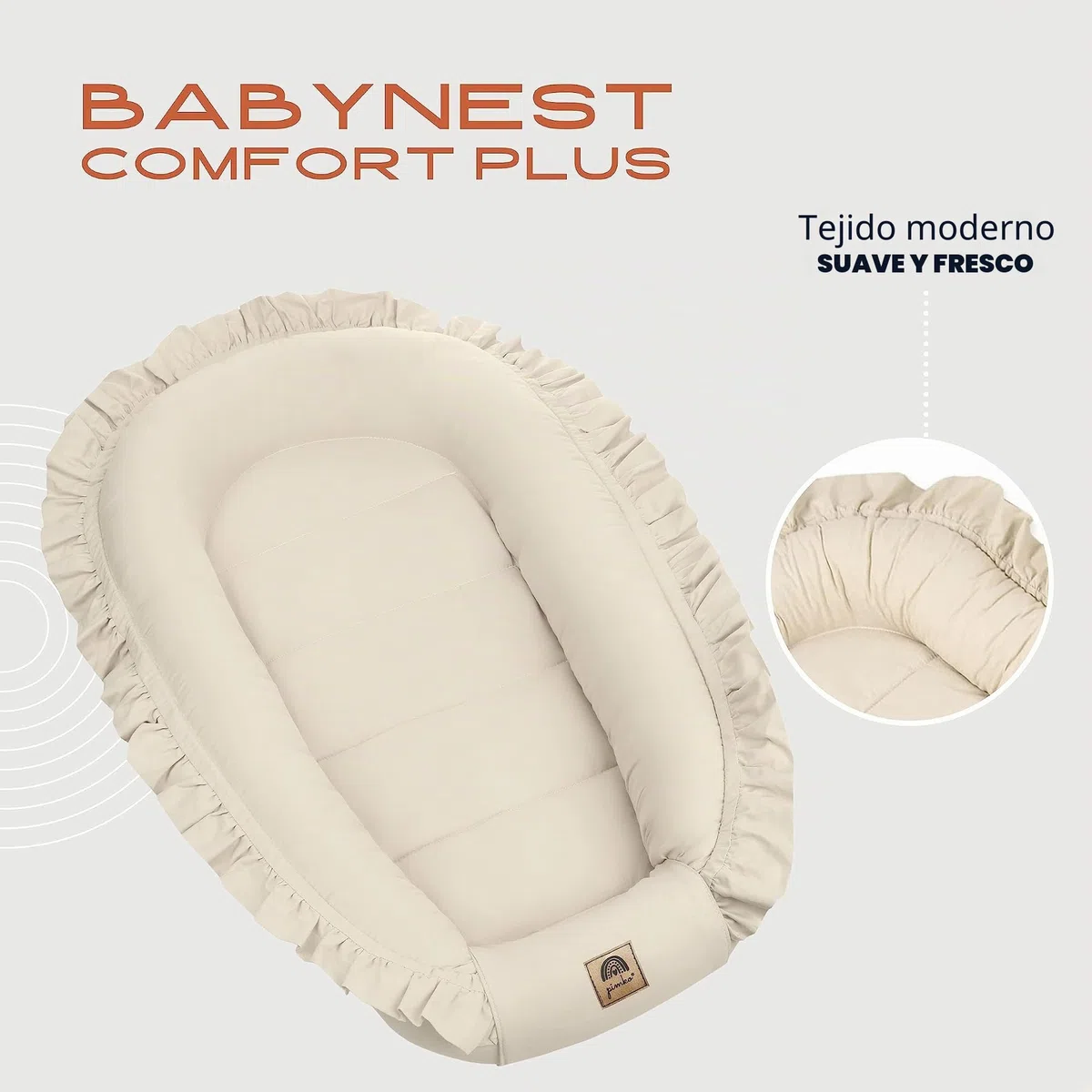 PIMKO Nido de bebé con volantes para bebé, capullo para bebés y recién nacidos, 100% algodón, adecuado para el hogar, 55 x 90 cm (beige con solapa)