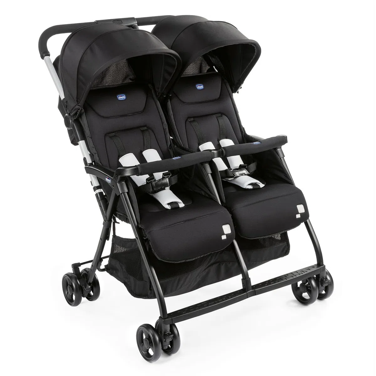 Chicco OHlalà Twin Silla de Paseo Gemelar desde 0 Meses hasta 15 kg para Gemelos y Hermanos, Cochecito Doble Reclinable y Plegable, Ligero, Plegado Compacto, Cubierta Lluvia - Color Negro