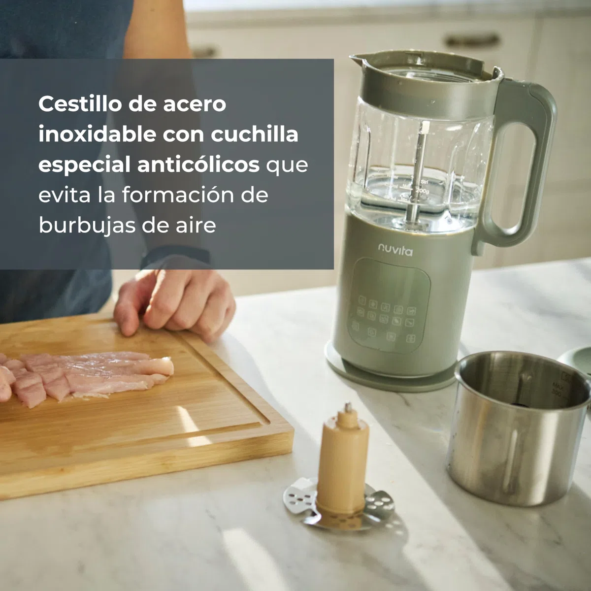 Nuvita Magic Pappa 7-en-1 Procesador de Alimentos para Bebés – Cocina al Vapor, Mezcla, Pica, Prepara Purés, Sopas, Batidos y Comida Homogeneizada con Función de Autolimpieza, Nuvita Chef App