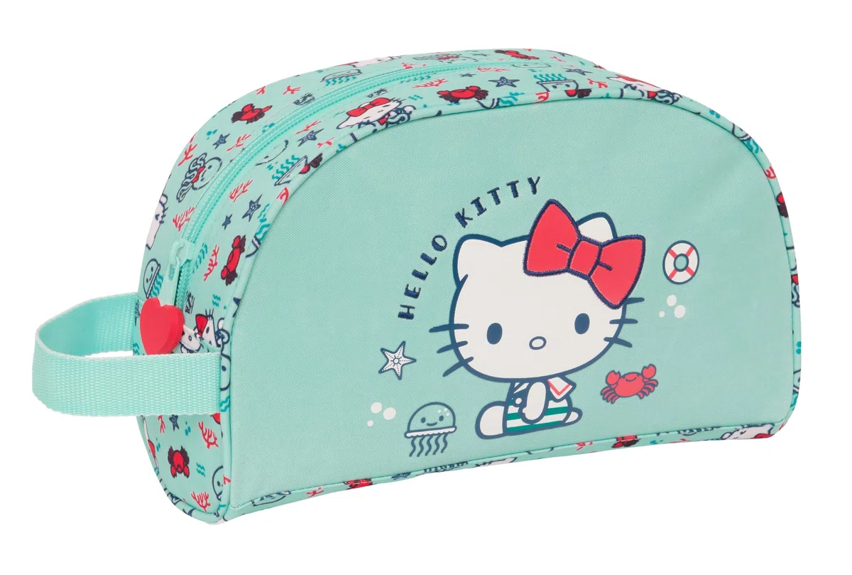 Safta Hello Kitty Sea Lovers - Neceser Grande Niño, Neceser Infantil, Adaptable a Carro, Ideal para Niños de 5 a 14 Años, Cómodo y Versátil, Calidad y Resistencia, 26x16x9 cm, Color Turquesa
