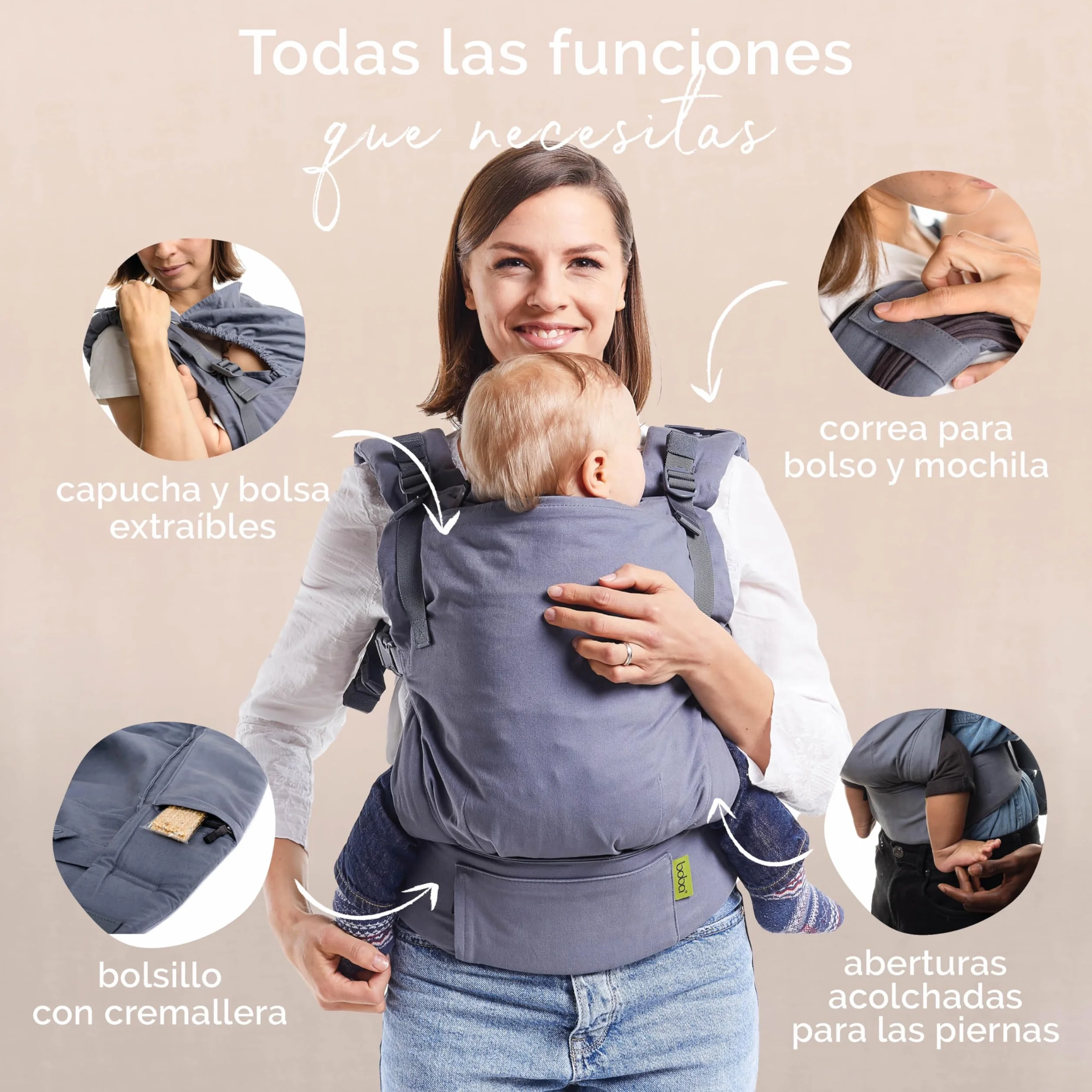 Boba X Mochila Portabebés Ergonómica Ajustable para Recién Nacidos 3-20 kg Gris