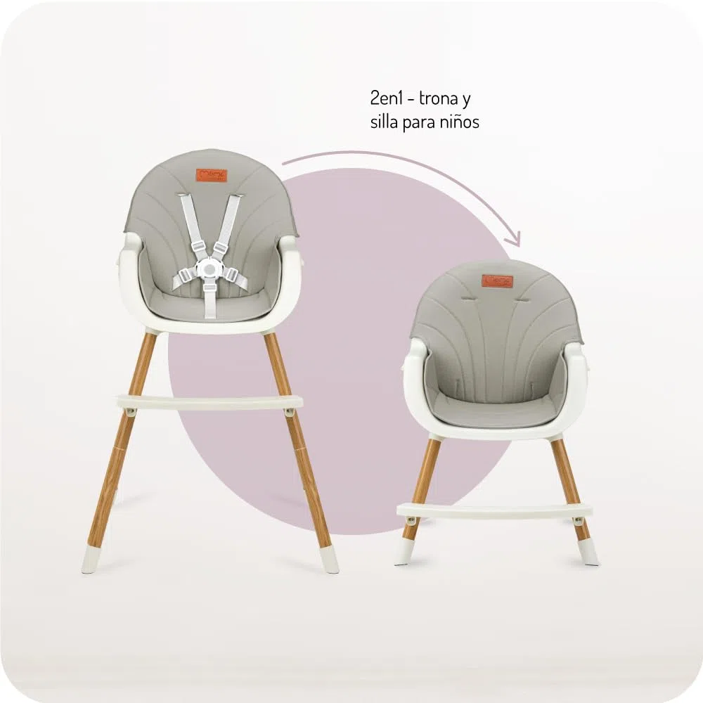 MoMi REKI Trona Bebé 3 en 1 Evolutiva, Trona hasta 36 Meses y Silla Infantil hasta 5 Años, Fácil de Limpiar, Bandeja Desmontable, Arnés de Seguridad, Reposapiés, Juguete Incluido, Gris