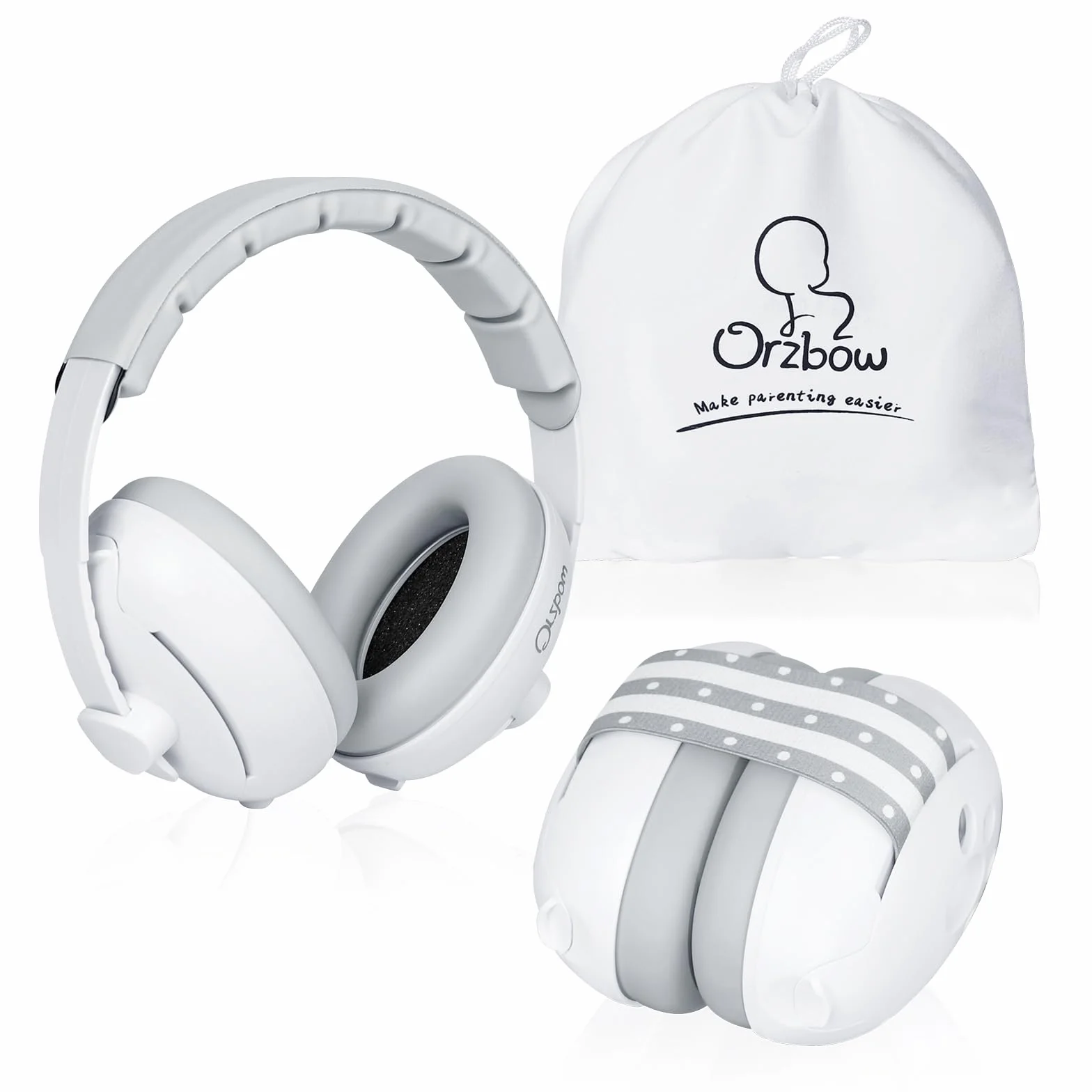 Orzbow 2 en 1 Cascos Bebe Antiruido para 1-48 Meses,Regulable Cascos Antiruido Niños con Banda Elástica,Ligero,28dB SNR,Prevención de Daños Auditivos & Mejorar el Sueño en Movimiento