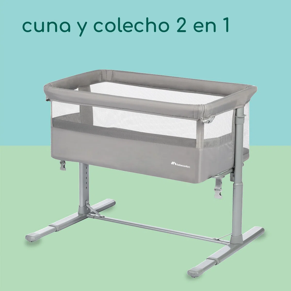 Bebeconfort Zina Colecho Bebé y Cuna Independiente Desde el Nacimiento hasta los 6 Meses (de 0 a 9 kg), Cuna Bebé Plegable, 5 Posiciones de Altura Ajustables, Colchón Reclinable, Mineral Grey