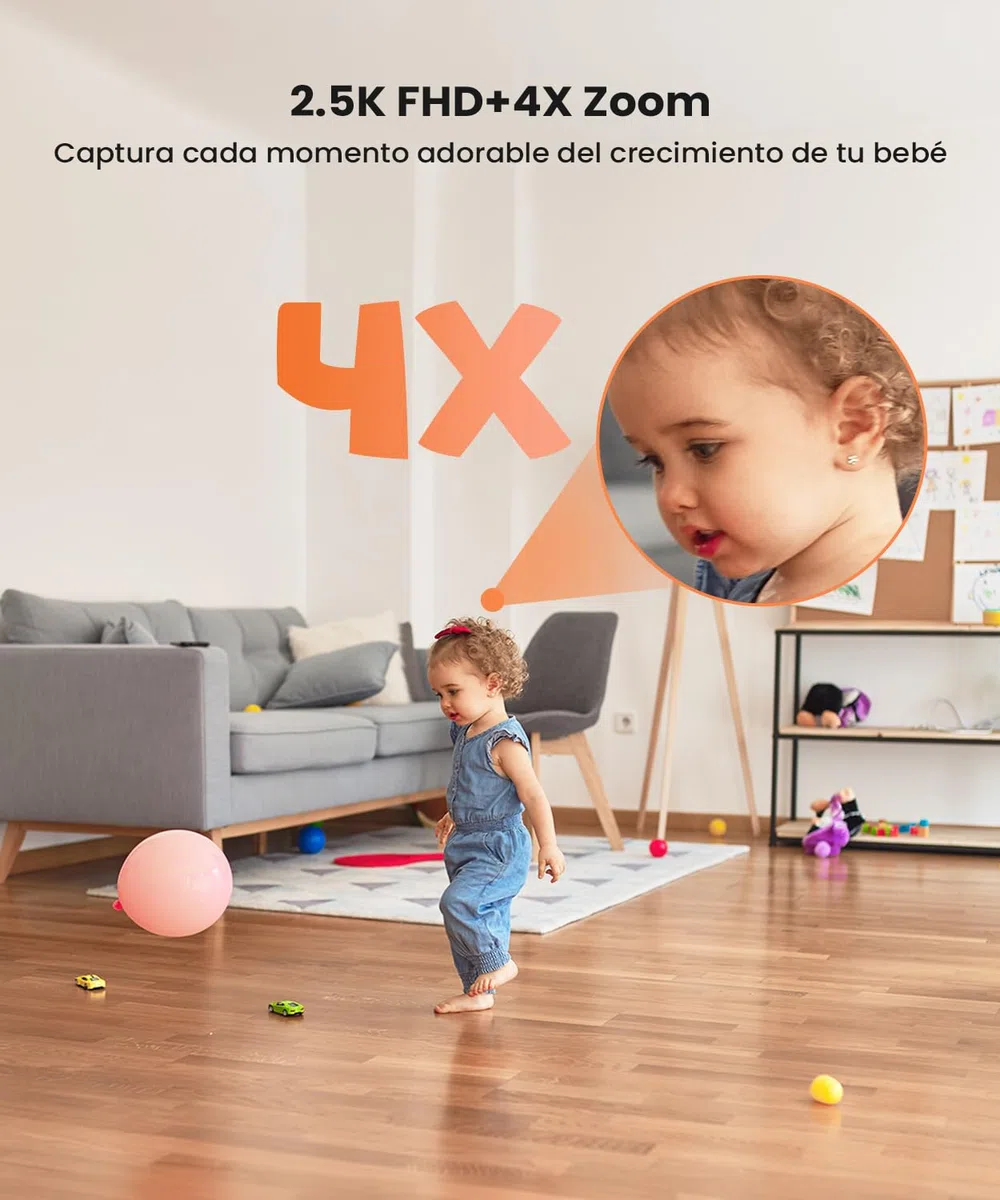 ieGeek 5.5" 2.5K/4MP Camara Vigilancia Bebe WiFi, Alerta de Cara Tapada y Dormir Boca Abajo, Colorida Luz Nocturna, 360° Seguimiento Movimiento Vigilabebes con Camara, VOX, Compatible Echo