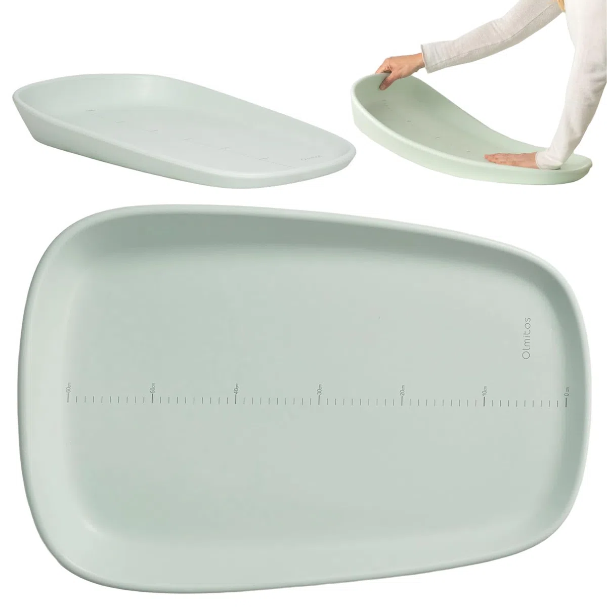 Olmitos - Cambiador de Bebé Antideslizante EVA – Superficie Impermeable, Lateral Elevado, Medidor de Crecimiento, Higiénico y Fácil de Limpiar – 69x44cm | Desde 0m hasta 12 meses (Menta)