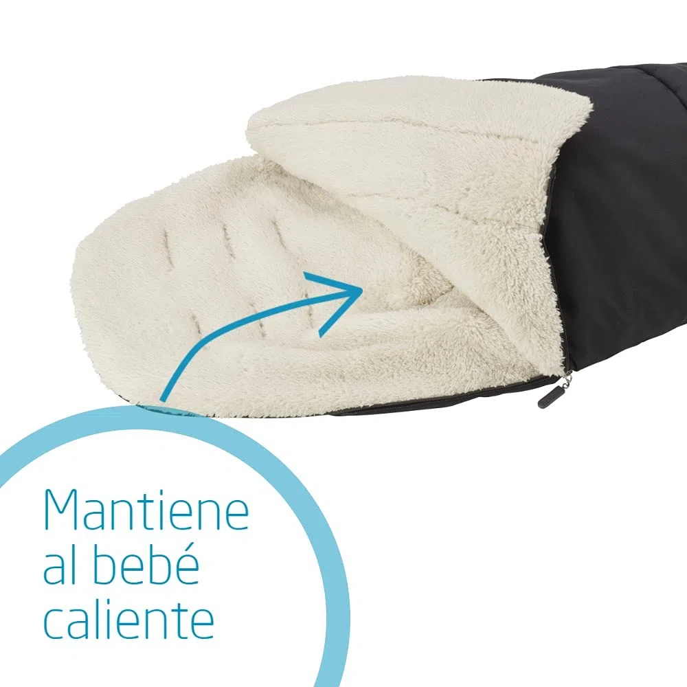 Maxi-Cosi Saco silla paseo invierno, saco cochecito bebé universal, forro polar interior protege al bebé del frío, del viento y de la lluvia, color essential black