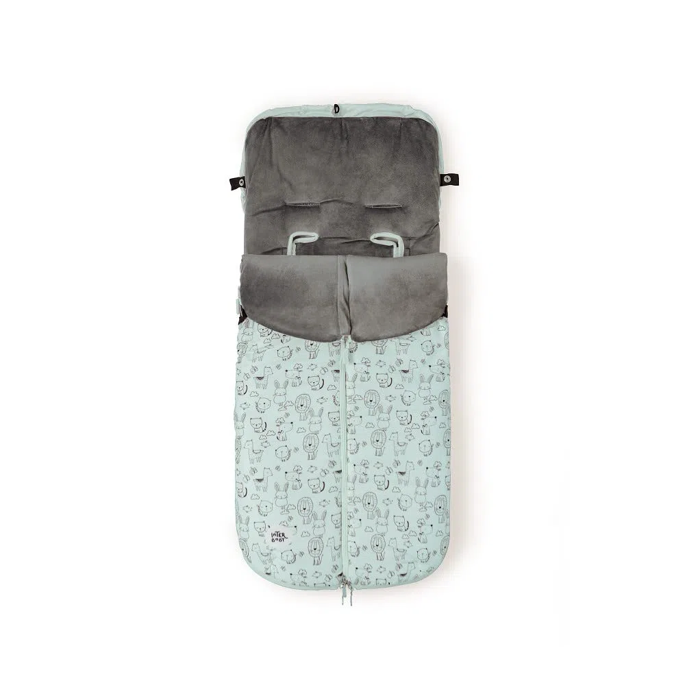Saco Silla de Paseo Universal Saco Polar de Invierno, Desmontable con cremallera, Cabezal ajustable, transpirable e Impermeable Saco de Abrigo para bebé(Animales verde)