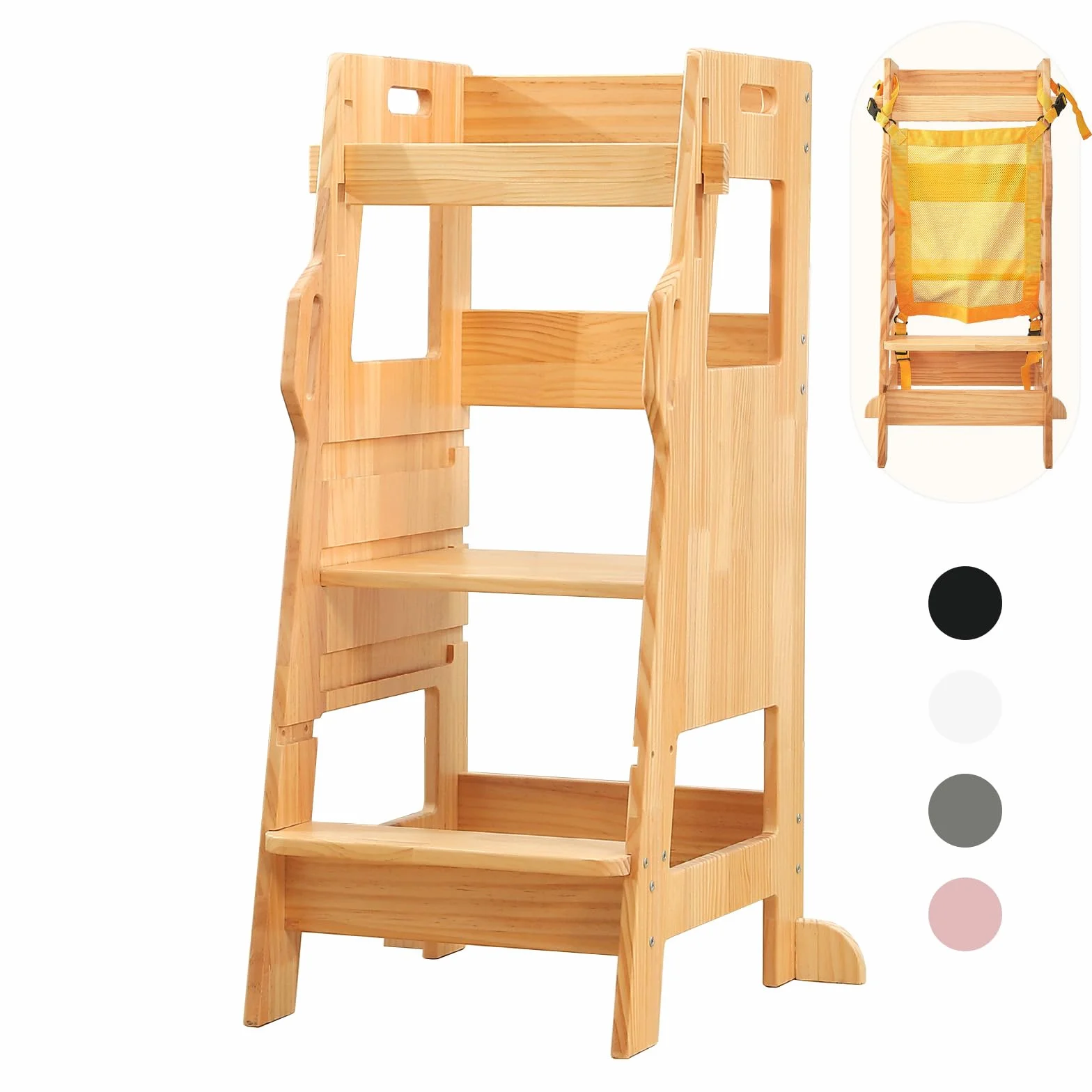 FUNLIO Torre de Aprendizaje con Red de Seguridad, Taburete Cocina Niños Ajustable 3 Niveles Montessori