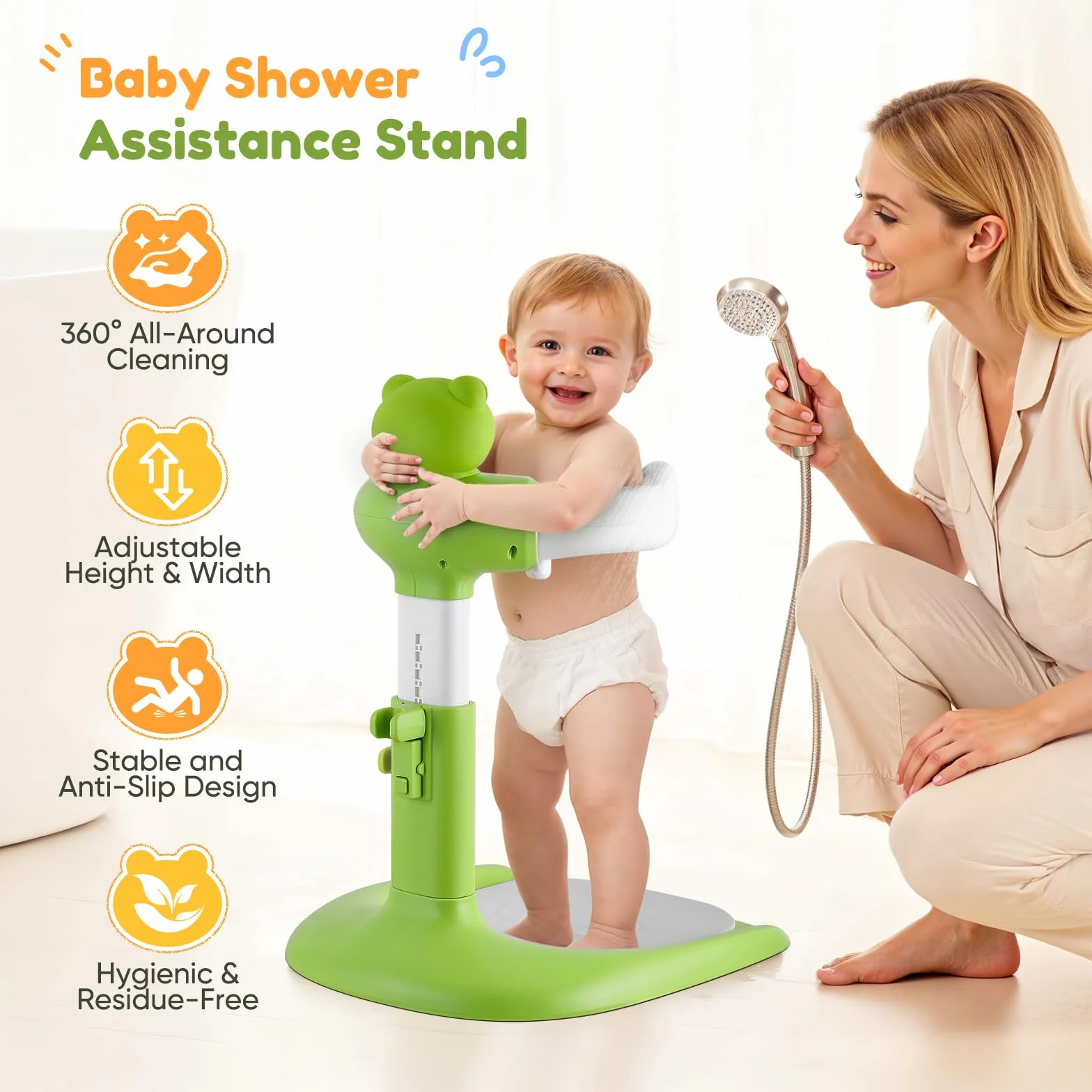 Soporte de Bañera para Bebé, Torre de Ducha Ajustable Antideslizante Desmontable, Soporte Bañera Bebe y Ducha Bebe para 8-36 Meses