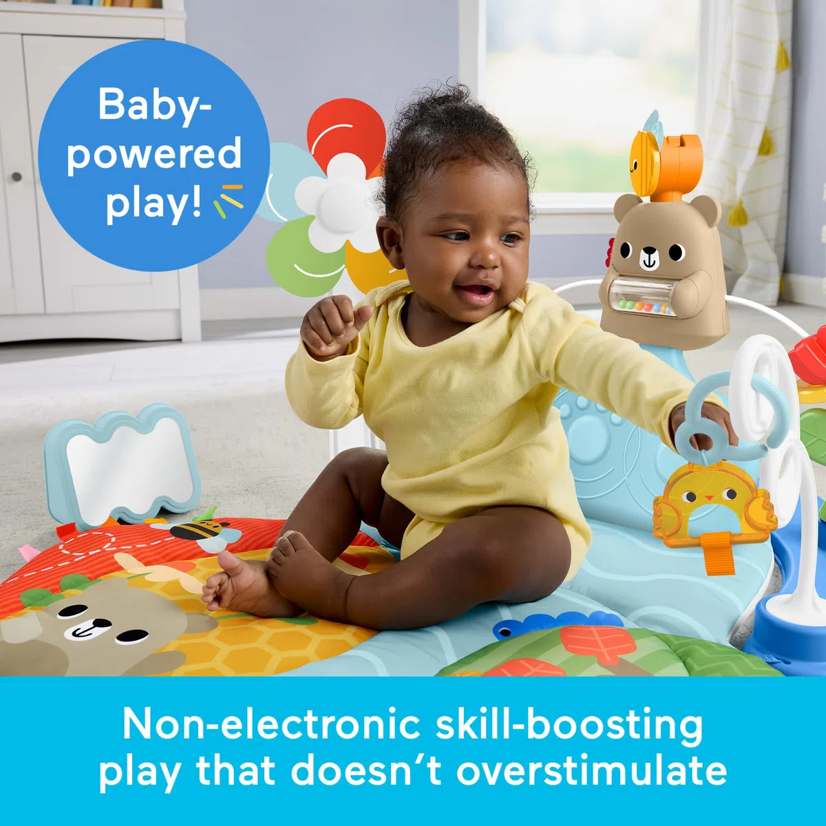 Fisher-Price Alfombrilla de Juego para bebés 3 en 1 pataditas y balanceo, Juguete de Actividades sensoriales para el Desarrollo de bebés recién Nacidos, a Partir de 0 Meses, JMT98