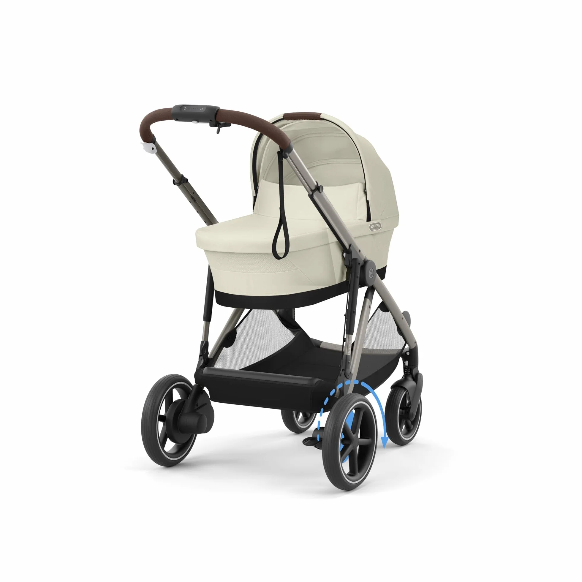 CYBEX Cochecito dorado e-GAZELLE S, máx. 22 kg (modo individual) / 2x 22 kg (modo dúo), sistema todo en 1 con accionamiento eléctrico y 20+ configuraciones, Seashell Beige