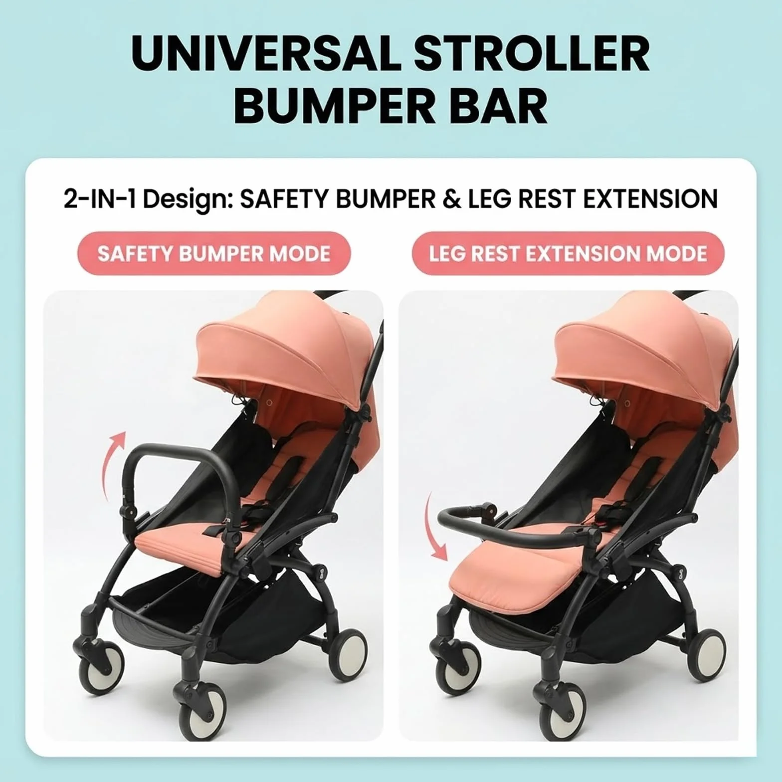 Barra de protección para cochecito, 2 en 1, parachoques de cochecito, se puede utilizar como asa media o delantera, barra transversal compatible con Babyzen YoYo 2 y Yoyo+, PU + hierro