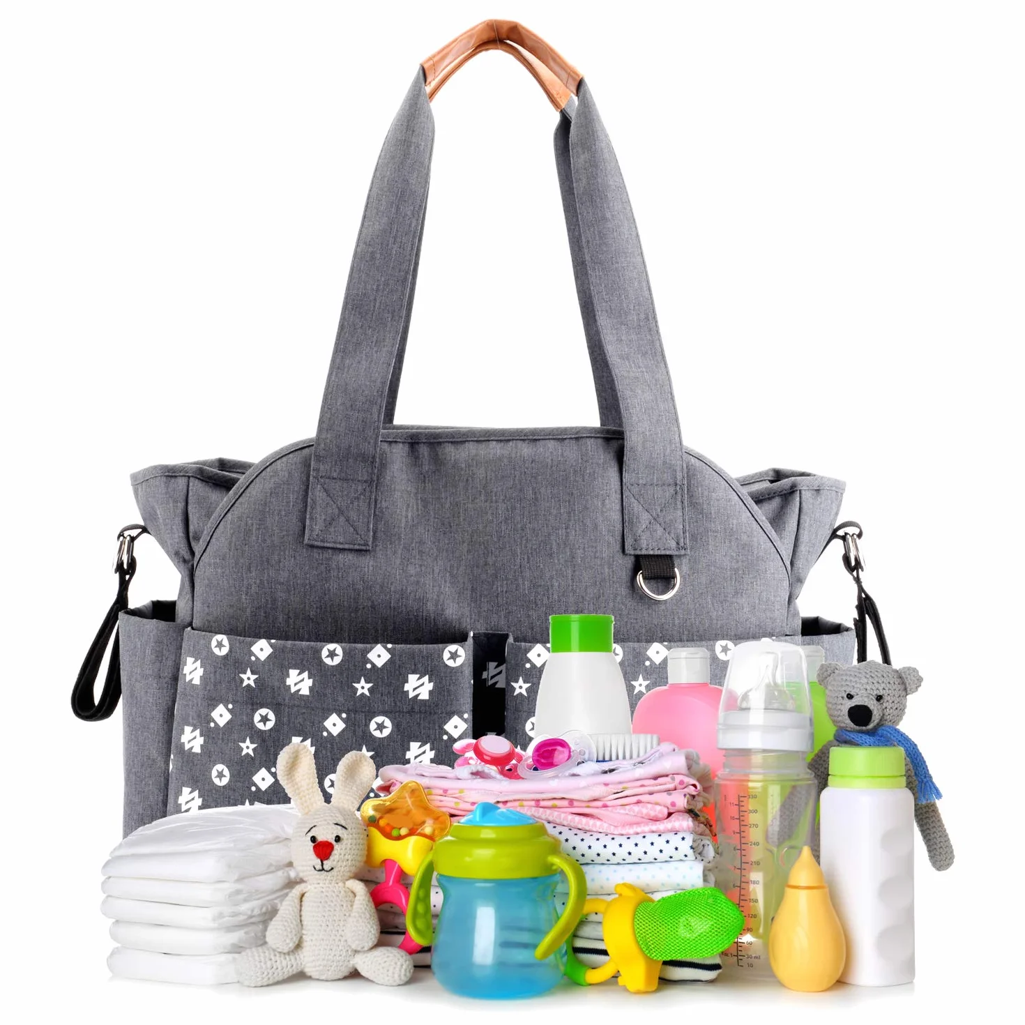 Homlynn Bolsa para cambiar pañales para bebés, materna messenger con correas para cochecitos (gris)