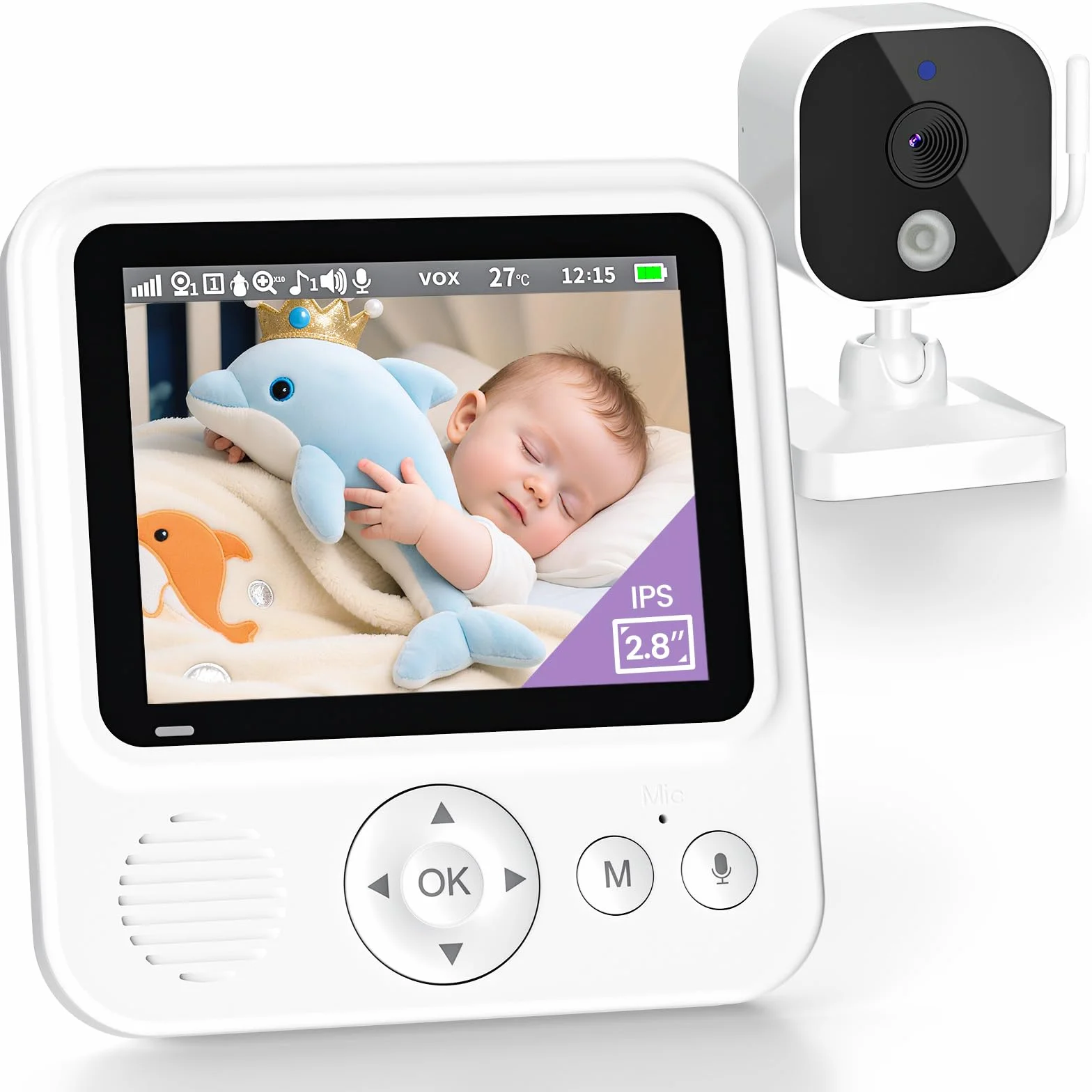 Vigilabebes con Cámara, Camara Vigilancia Bebe Inteligente con Pantalla HD 720P de 2.8'', 2000 mAh Batería, Zoom 2X 4X, VOX, Visión Nocturna, Monitoreo de Temperatura, Comunicación Bidireccional