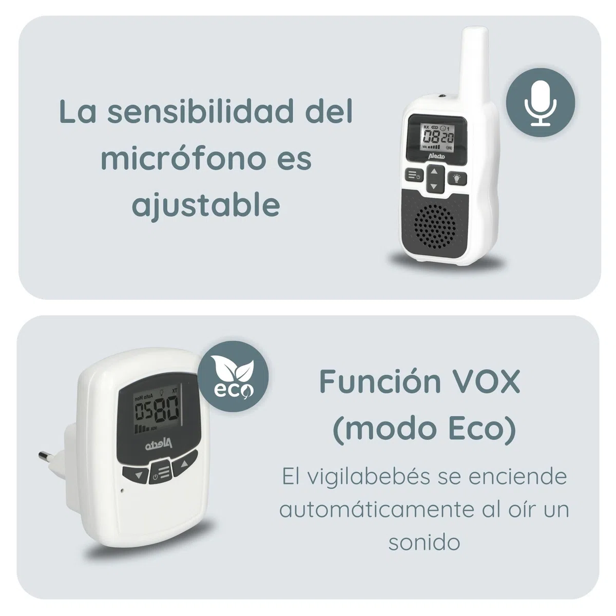 Alecto bébé DBX80 Vigilancia de Largo Alcance - Monitor Bebe Alcance de hasta 3.000 Metros - con Largo Tiempo de Espera (hasta 9 Horas) - VOX - Sensibilidad Ajustable - Ampliable - Blanco