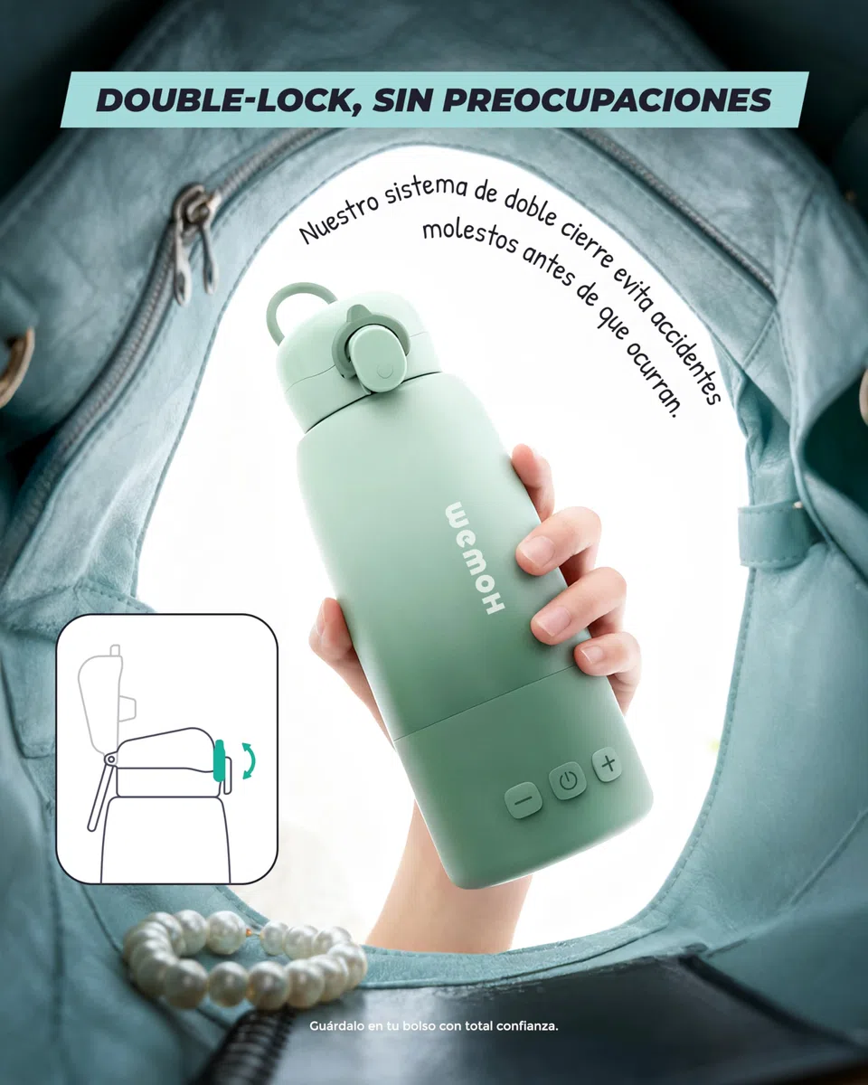 Calientabiberones Portátil: Autolimpieza, control temperatura, 8 tomas/carga, 450ml, 100W para leche materna, fórmula y agua