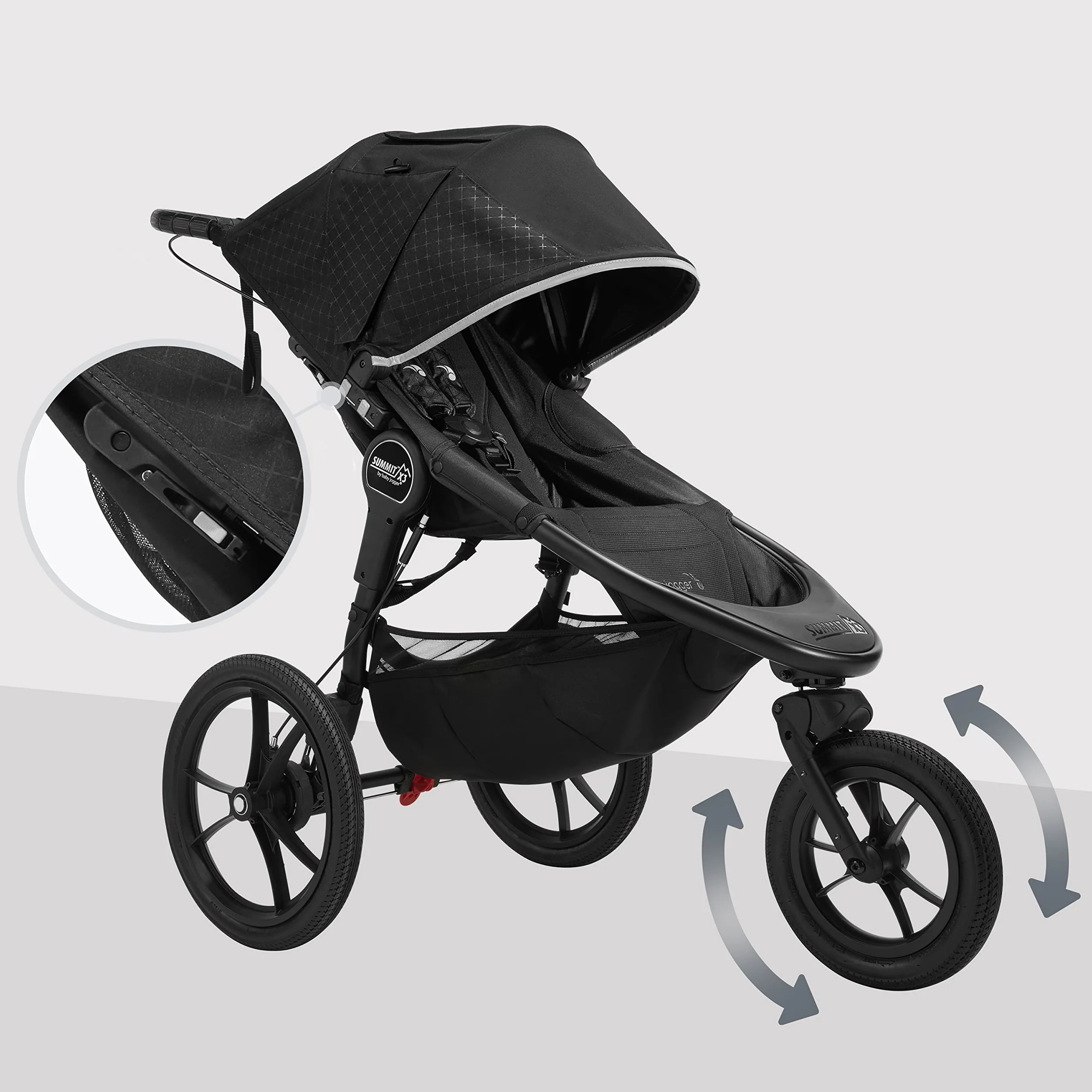 Baby Jogger Summit X3 Midnight Black - Cochecito para runnig plegable de 3 ruedas, con freno de mano, color negro