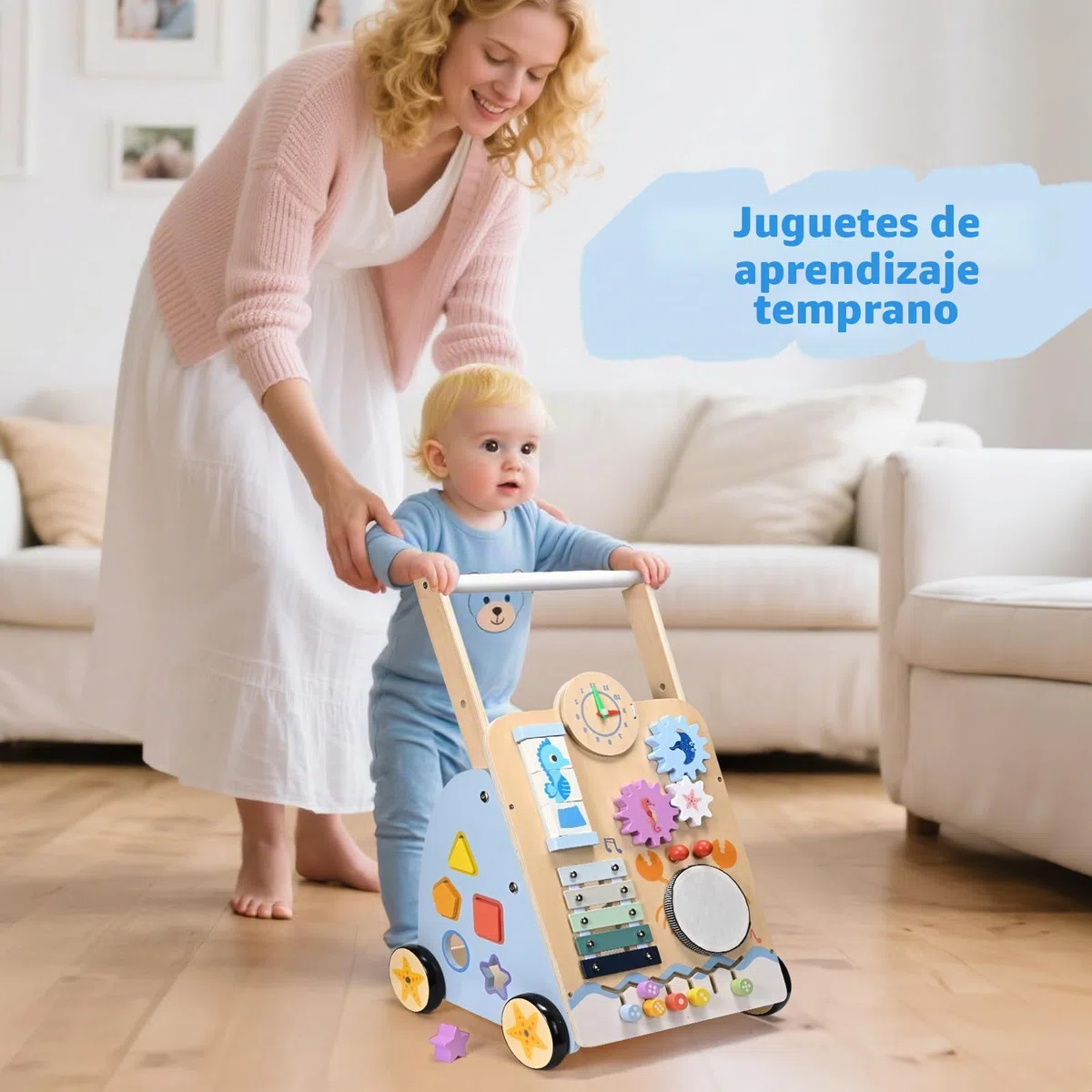 Carrito de Paseo para Bebé, 8 en 1 Juego de Motricidad para Bebé, Andador para Bebé Niño y Niña, Desarrollo cognitivo, Diseño natural y cómodo, Desde 18 meses
