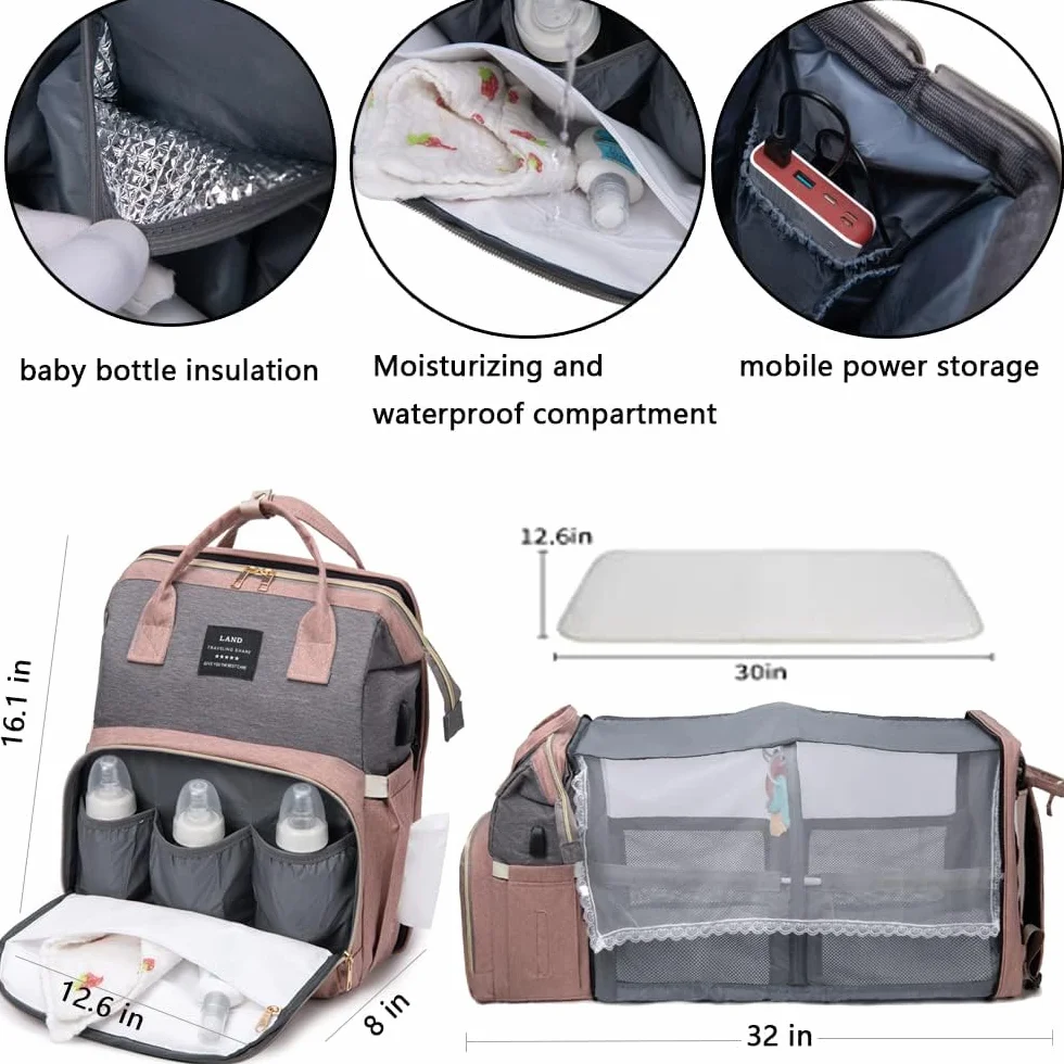 Mochilas de Pañales para Bebé,cuna portátil para bebés y niños,plegable,organizador de mochila para pañales de cuna multifuncional con cambiador de pañales