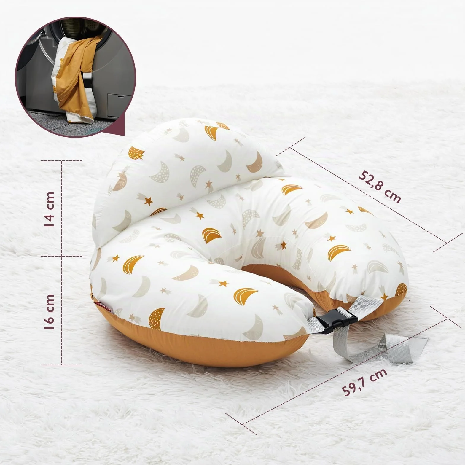 momcozy Cojín de Lactancia con Borde de Seguridad – Cojín ergonómico de Lactancia y Apoyo con Correa Ajustable y Funda de algodón extraíble, Lluvia de meteoritos