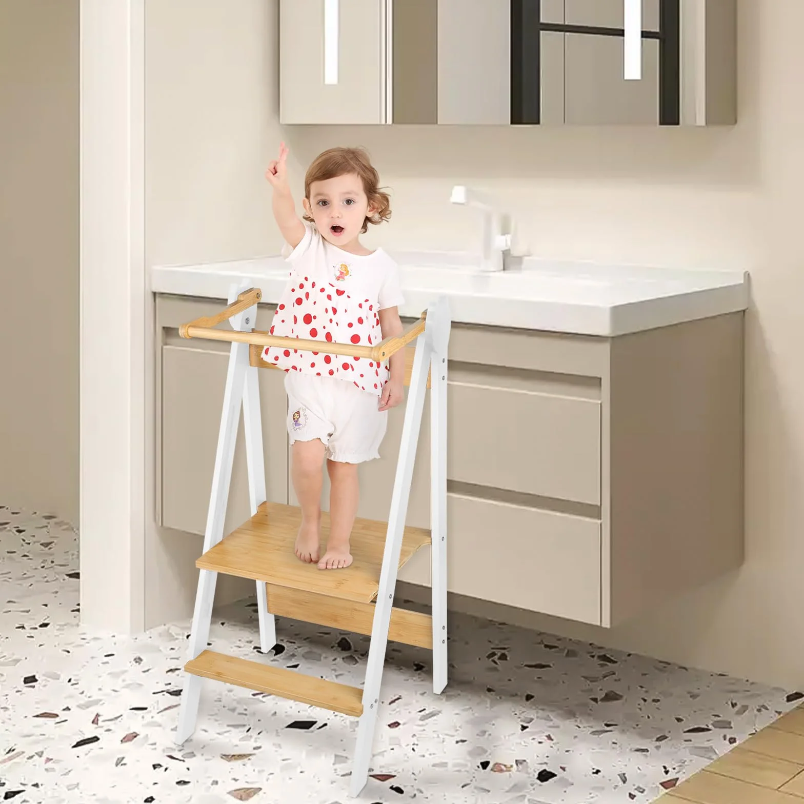 Torre Montessoriana de aprendizaje plegable, multiusos, torre de aprendizaje de madera natural de abedul, torre de observación infantil, plegable, seguridad, 88 x 45 x 45 cm