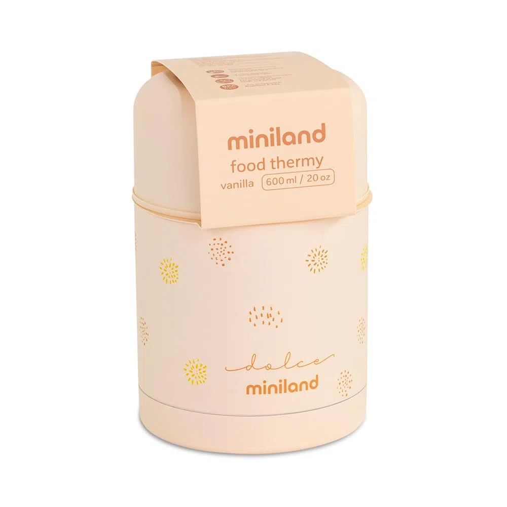 Miniland Termo Bebé para Comidas 600ml, +12h Frío y Calor | Vanilla | Contenedor de Acero Inoxidable y Aislamiento de Doble Pared, Cierre Hermético para Papillas, Pure y Comidas Fuera de Casa