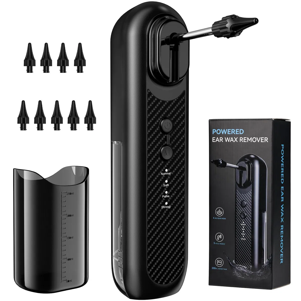 Limpiador de Oídos Eléctrico, Removedor de Cerumen con 5 Modos de Limpieza, Sistema de Irrigación Auditiva con Pantalla LCD, IPX5 Impermeable, Depósito de 250ml, Recargable USB-C