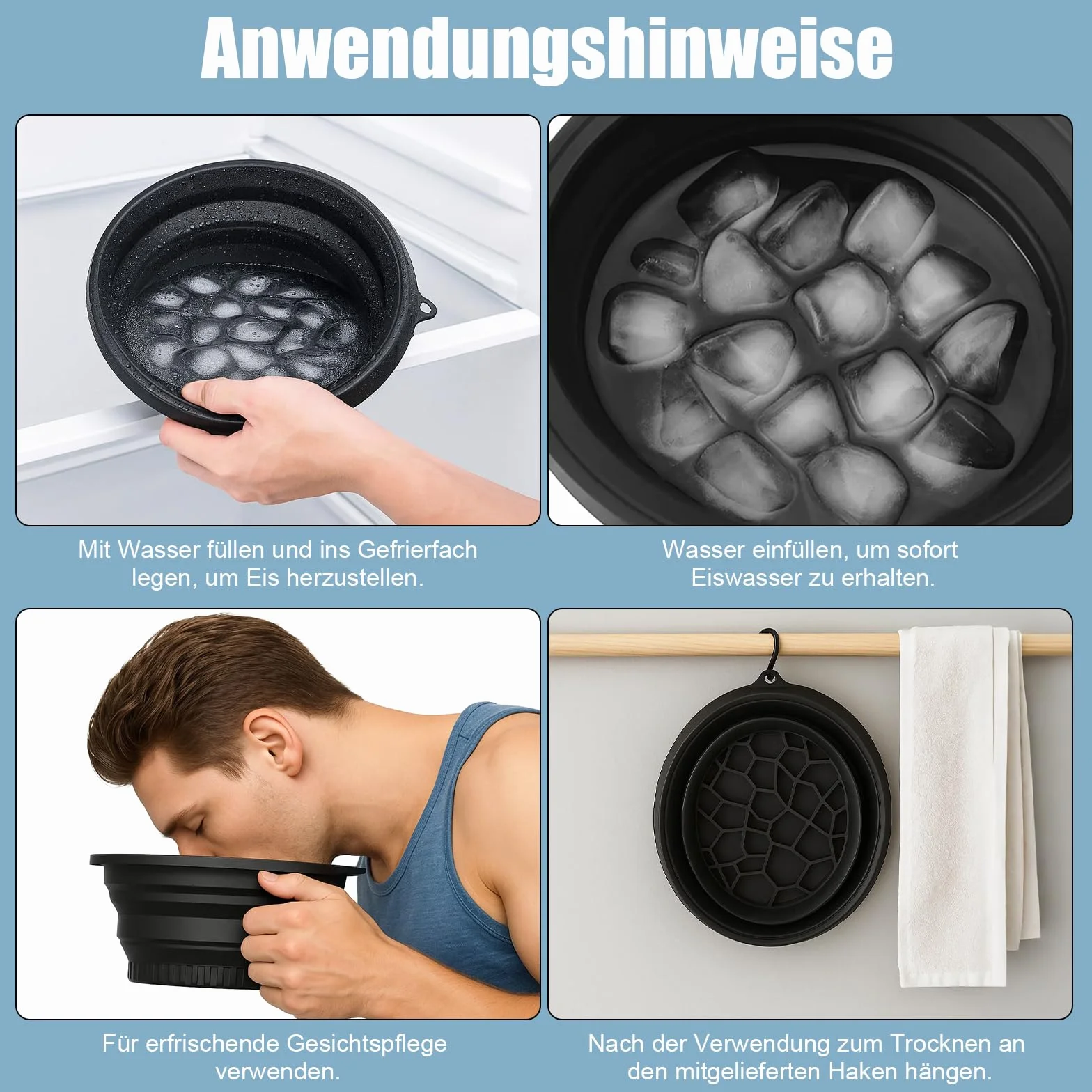 Face Ice Bath Bowl - Foldable Silicone WashBasin - Quick Cooling, Reducing Swelling, Gentle on Skin, Diseño portátil, fácil de limpiar, para personas que se preocupan por su cuidado de la