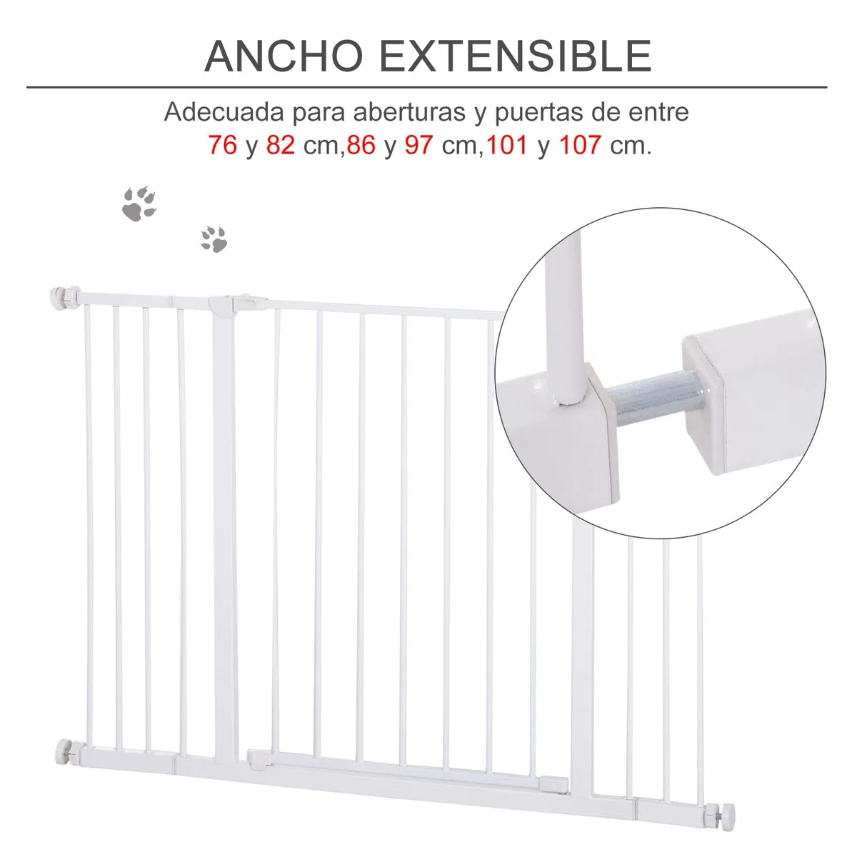 PawHut Barrera de Seguridad Longitud Ajustable 72-107 x 76 cm sin perforación de Metal, plástico Blanco