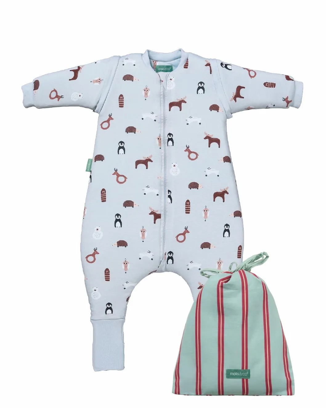 molis&co. Pijama Manta con Mangas Desmontables, Calcetines Antideslizantes, TOG 2.5 Estampado Winter Animals, Algodón 100%, Oeko-Tex 100 Certificado, 3 años
