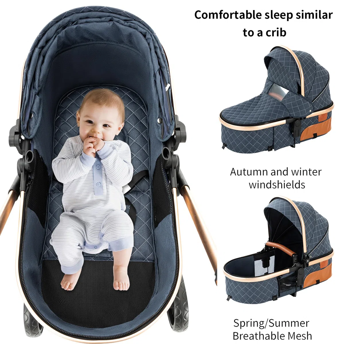 Carrito Bebe 3 en 1, Carrito Bebe con Empuje Reversible de Dos Vías, Carro 3 Piezas con Estructura de Aleación Aluminio, Cochecito Tres Piezas Para Recién Nacidos (225 Khaki-1)
