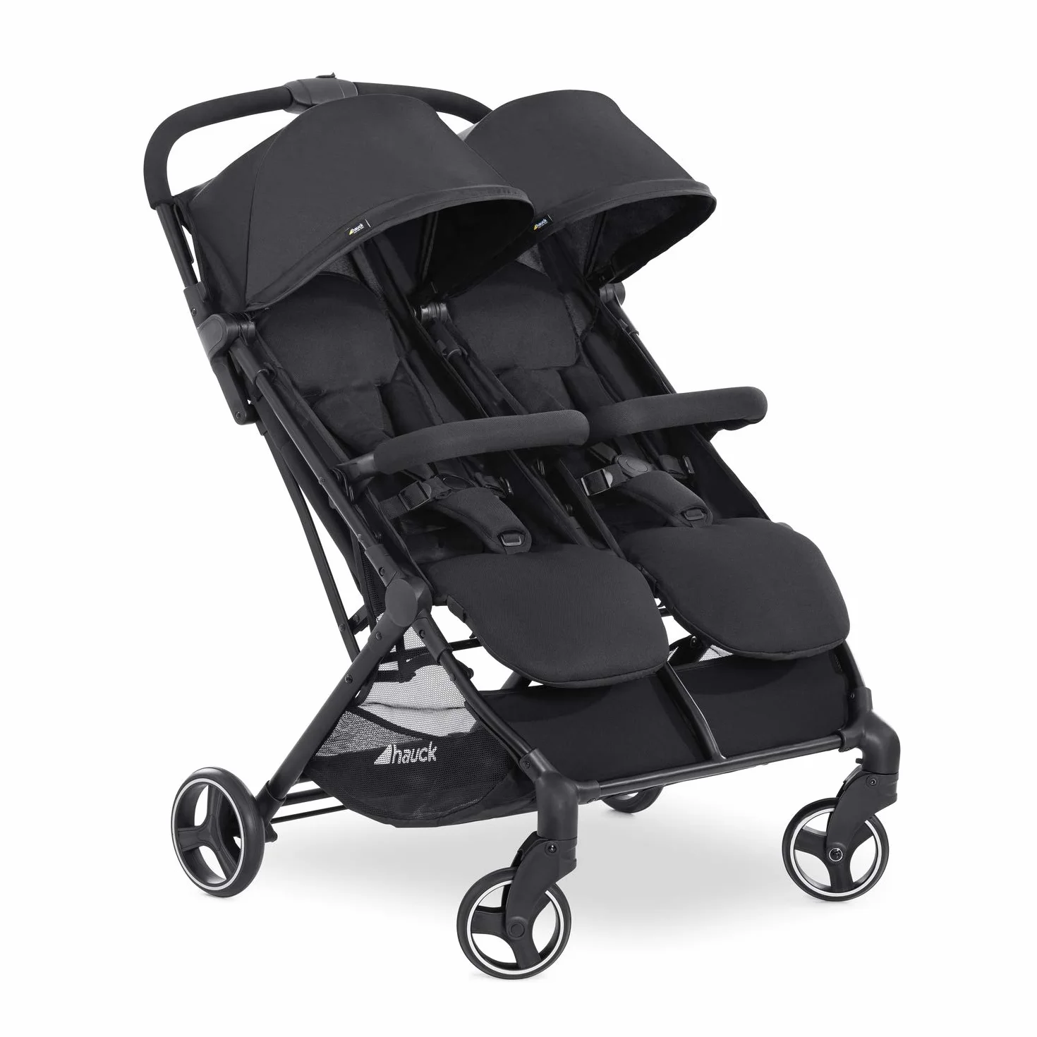 hauck Swift X Duo Carro Gemelar - Silla de Paseo 2 Niños Superligera - Cochecito para Hermanos - Plegado Compacto - Respaldos y Reposapiés Reclinables - hasta 30 kg - Negro