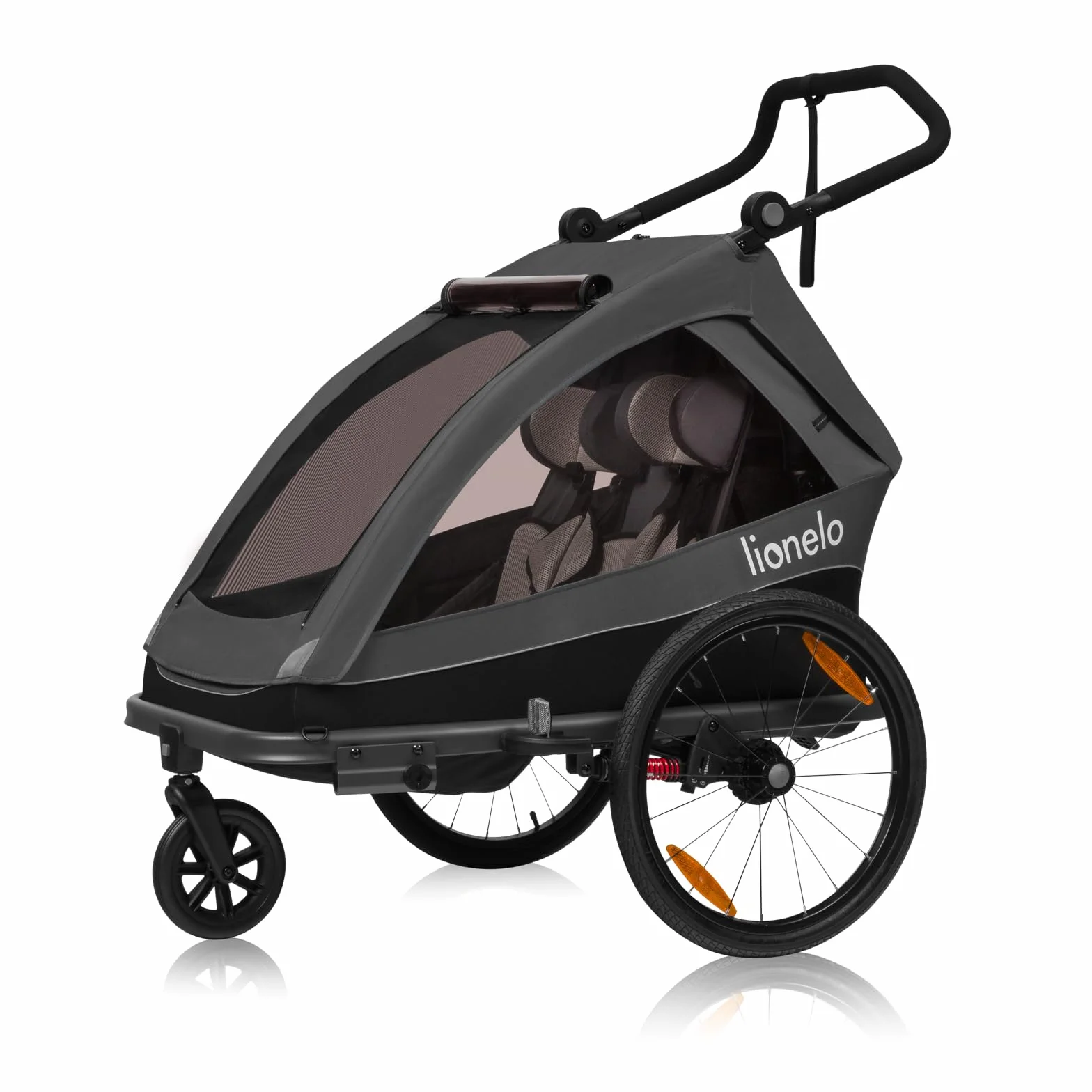 LIONELO Cama Remolque Infantil 2 en 1 para Bicicleta con función de Cochecito para 1 o 2 niños de 6 Meses a 6 años, Peso 2 x 22 kg, suspensión, Ruedas Grandes, Capota Impermeable