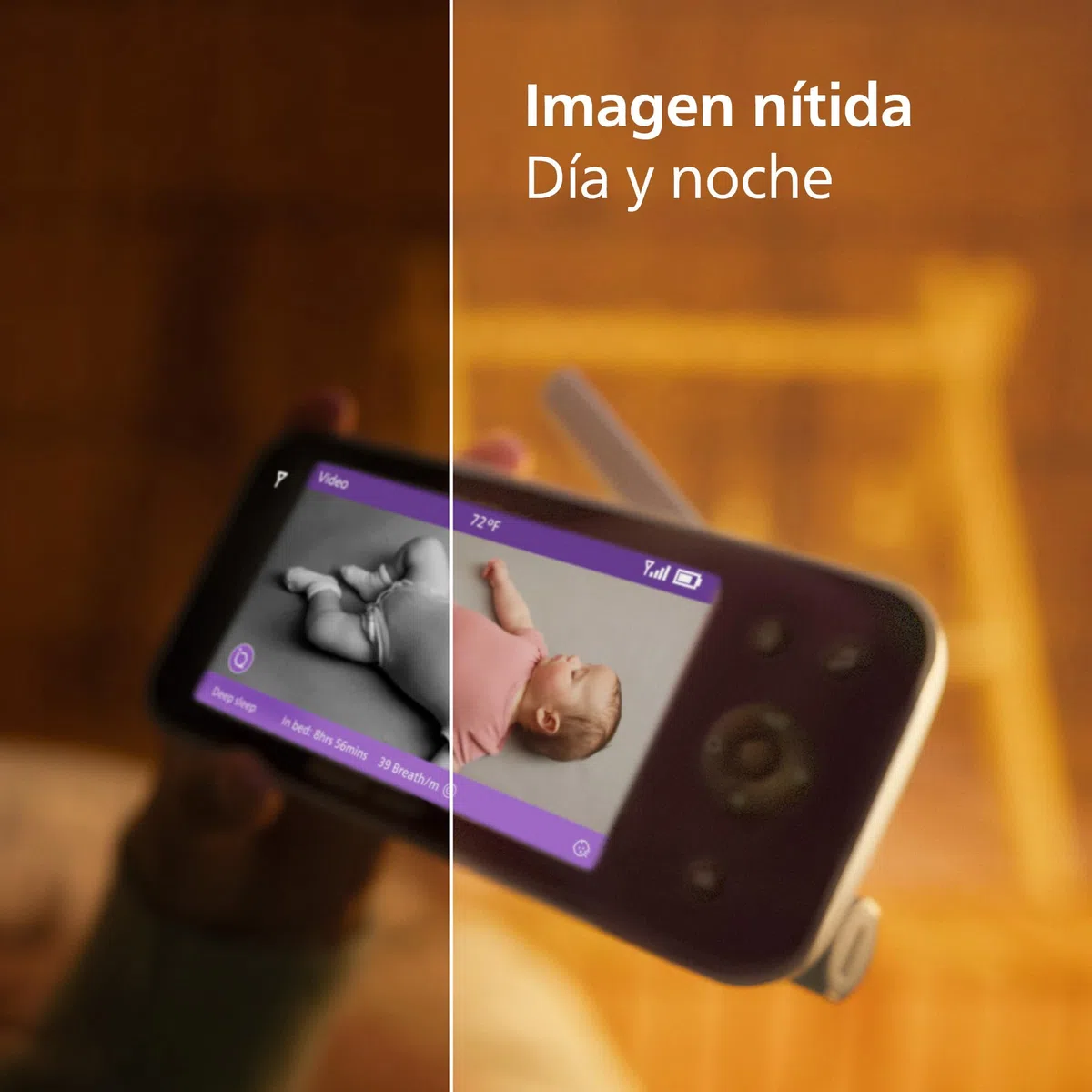 PHILIPS Avent Vigilabebés Premium con App - Cámara HD de 1080 píxeles, Seguimiento del sueño y la respiración con IA, traducción del llanto, Certificado DEKRA, Montaje en Pared, SCD974/26