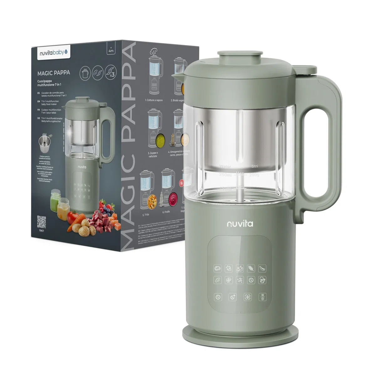 Nuvita Magic Pappa 7-en-1 Procesador de Alimentos para Bebés – Cocina al Vapor, Mezcla, Pica, Prepara Purés, Sopas, Batidos y Comida Homogeneizada con Función de Autolimpieza, Nuvita Chef App