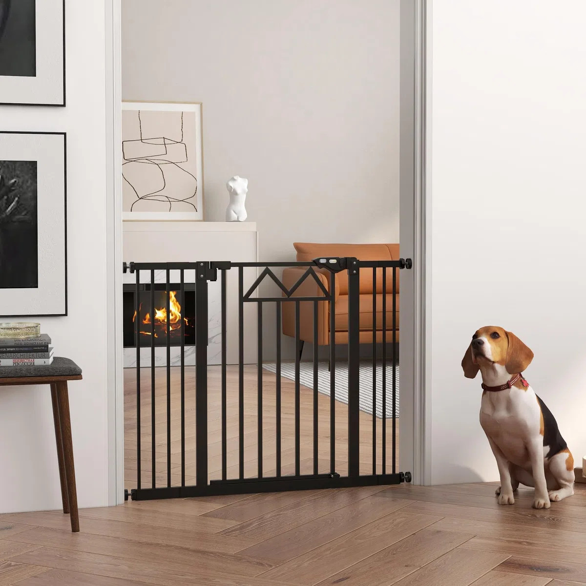 PawHut Barrera de Seguridad para Perros Extensible 74-100 cm, para Puertas y Escaleras, Barrera para Perros con Cierre Automático, Doble Bloqueo, Montaje a Presión y 2 Extensiones 7/14 cm, Negro
